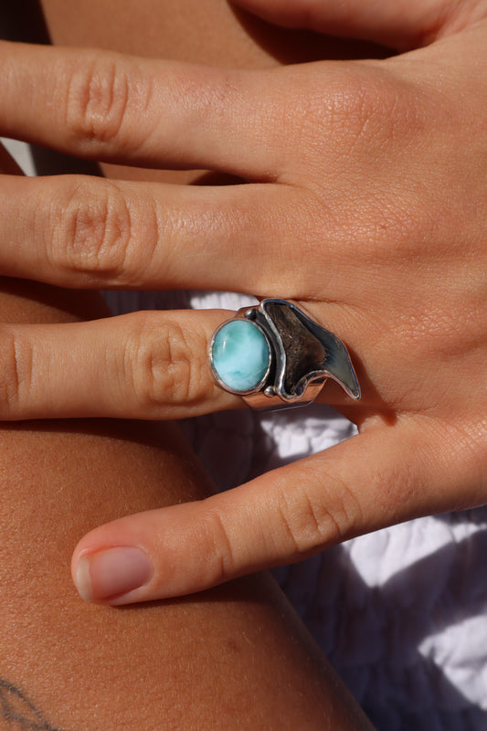 Chunky Shark Tooth x Larimar Ring SIZE M - 6 1/4