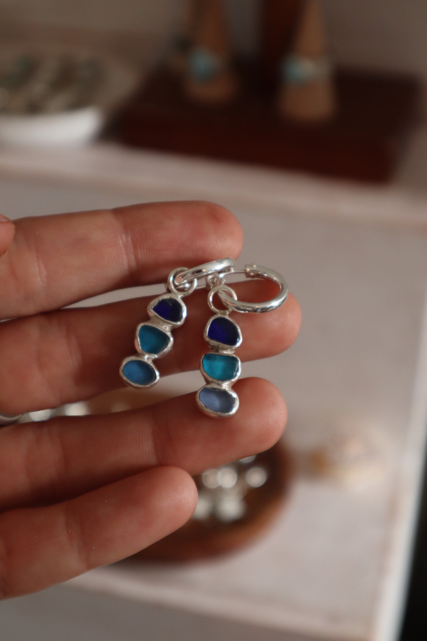 Triple Seaglass Hoops