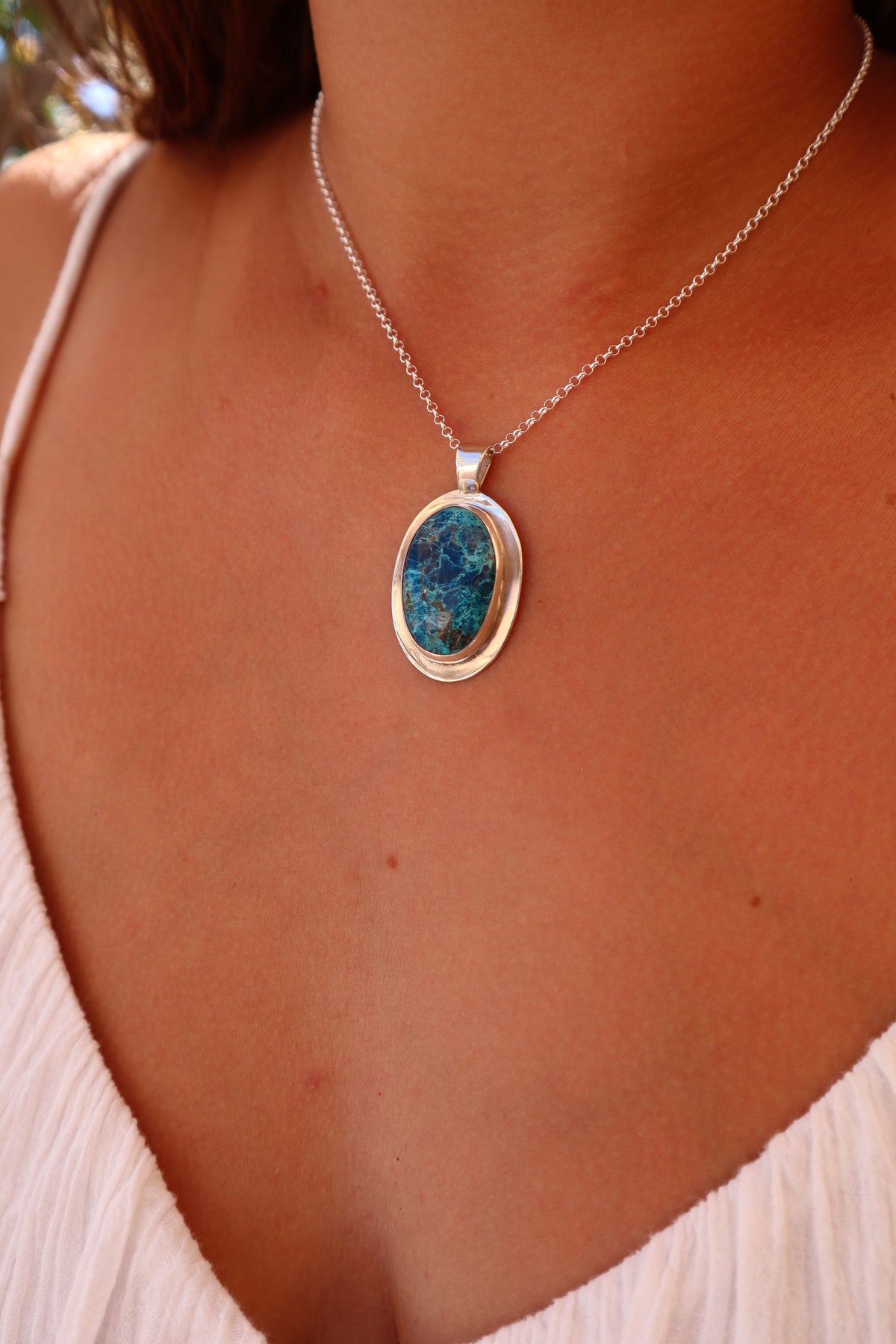 Shattuckite Mirror Pendant