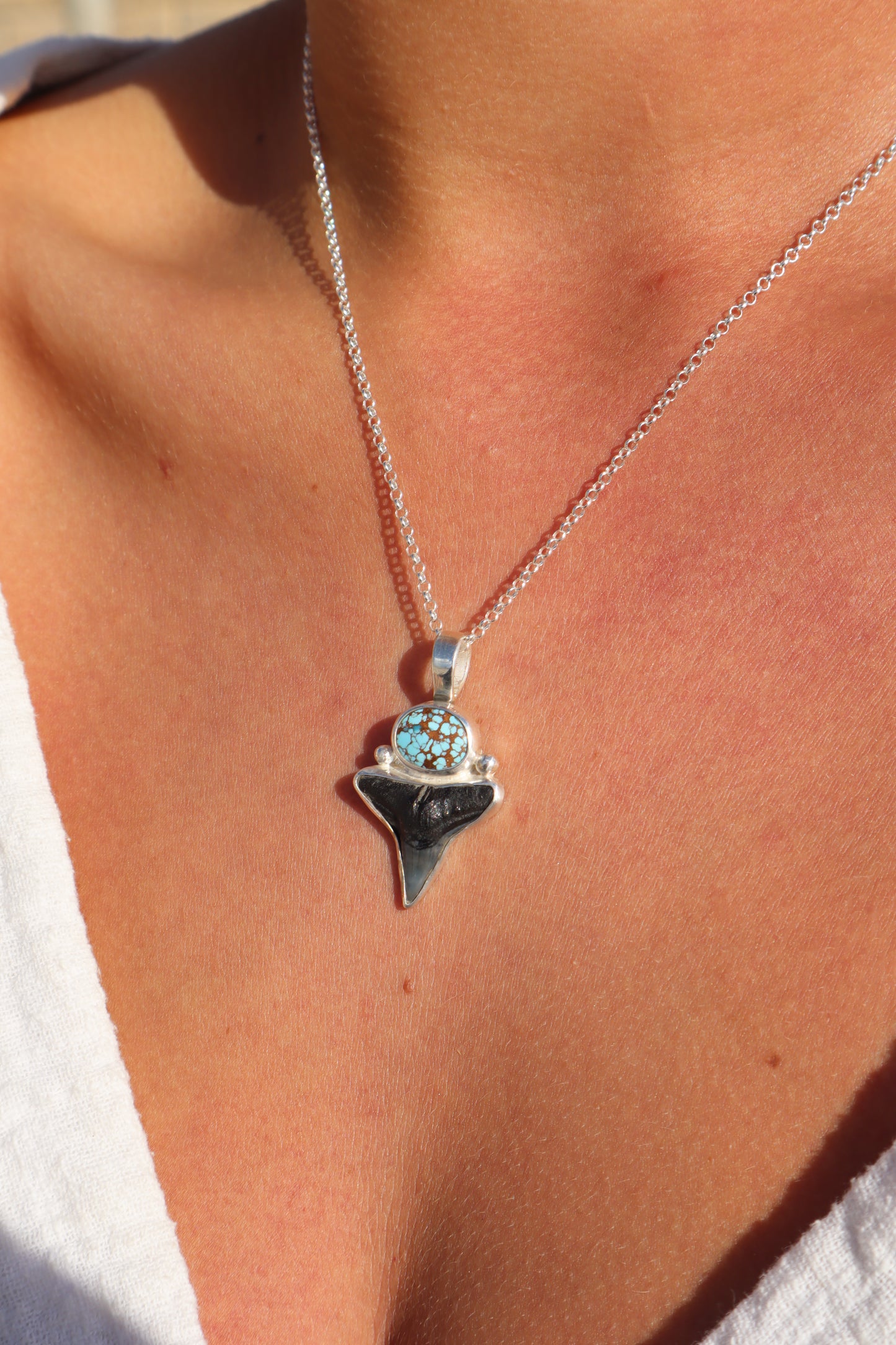 Turquoise x Fossilised Shark Tooth Pendant