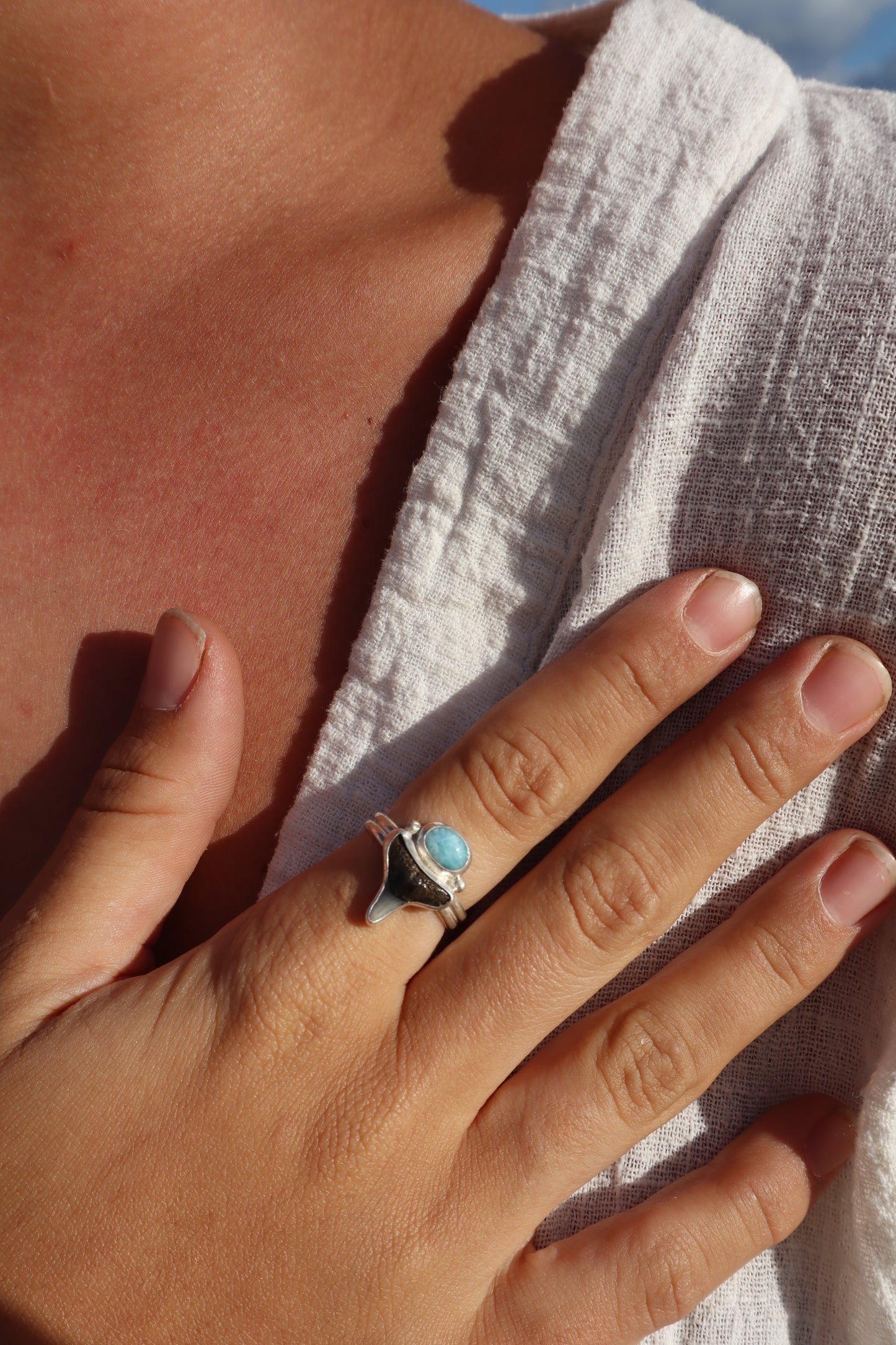 Shark Tooth x Larimar Ring SIZE Q 1/2 - 8 1/2