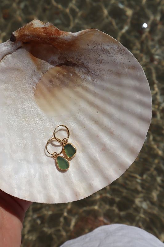 Green Seaglass Huggies