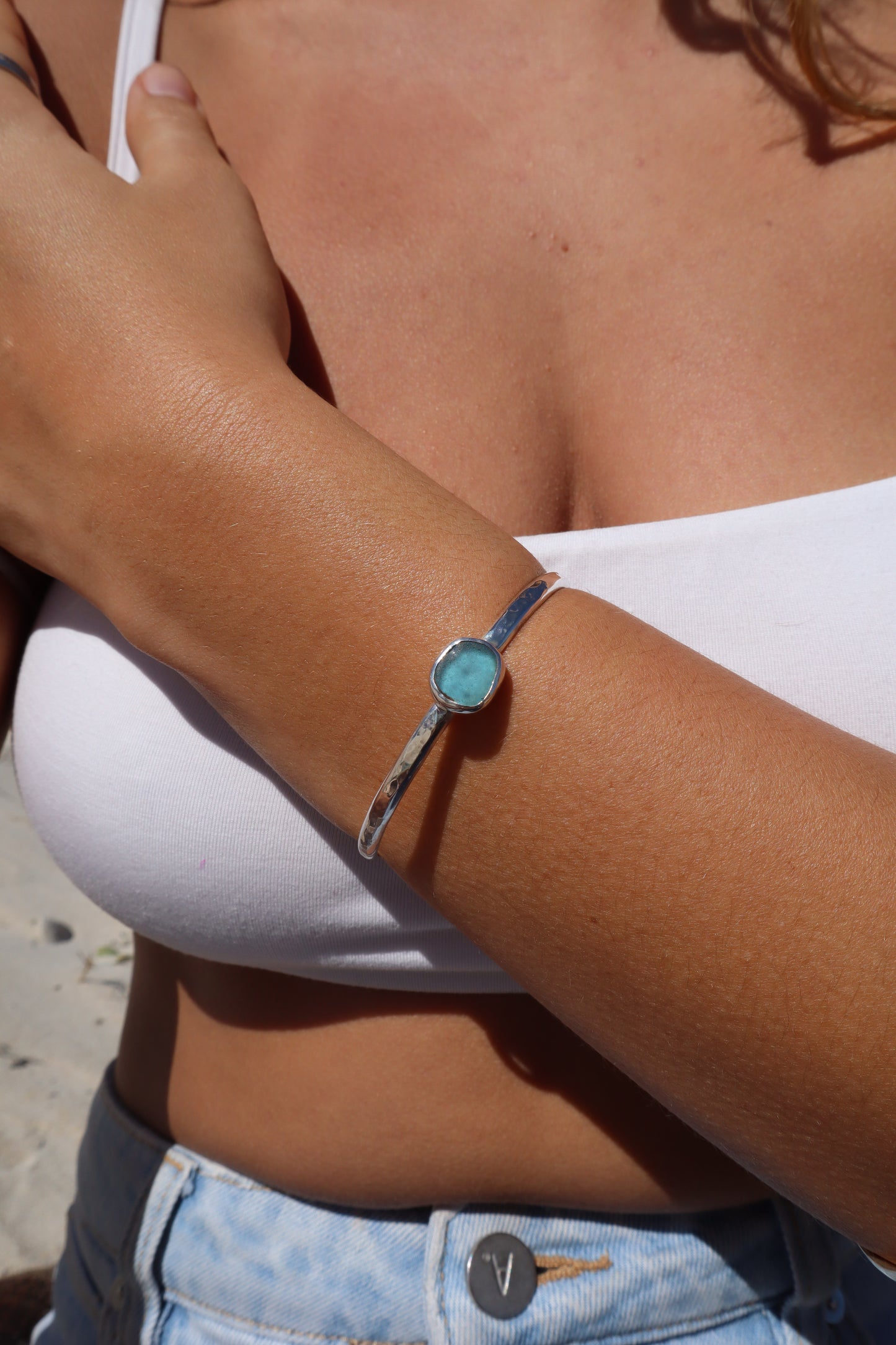 Blue Sea Glass Wanderer Cuff