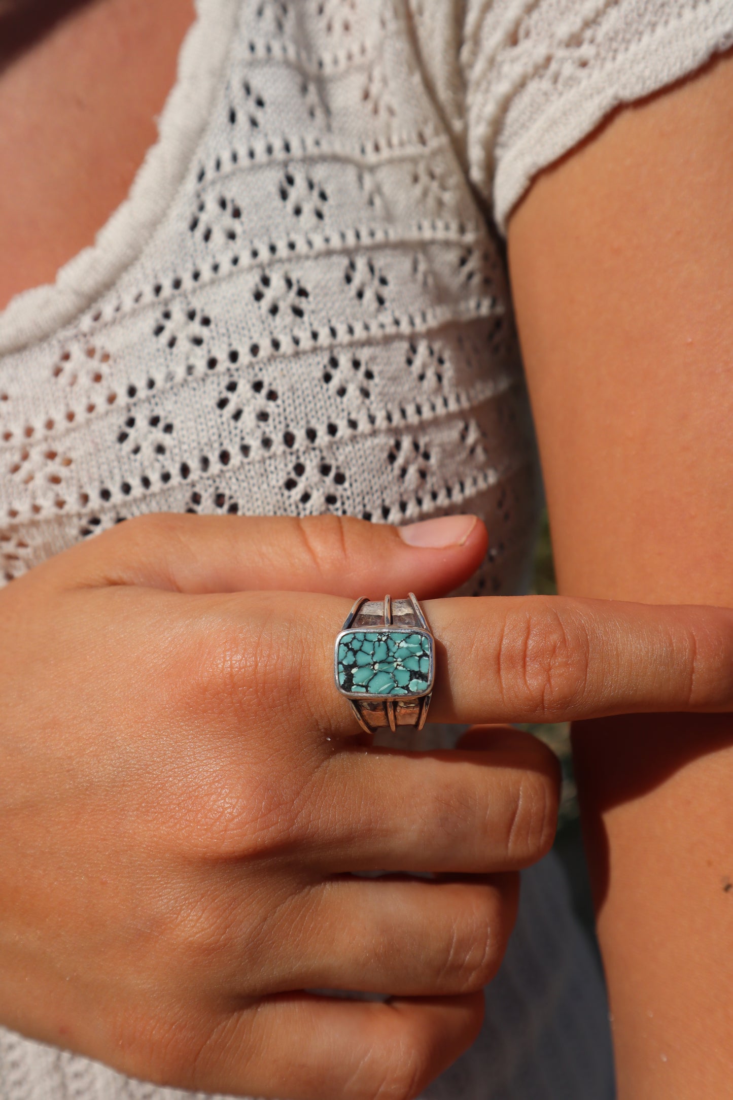 Chunky Turquoise Ring SIZE S - 9 1/4