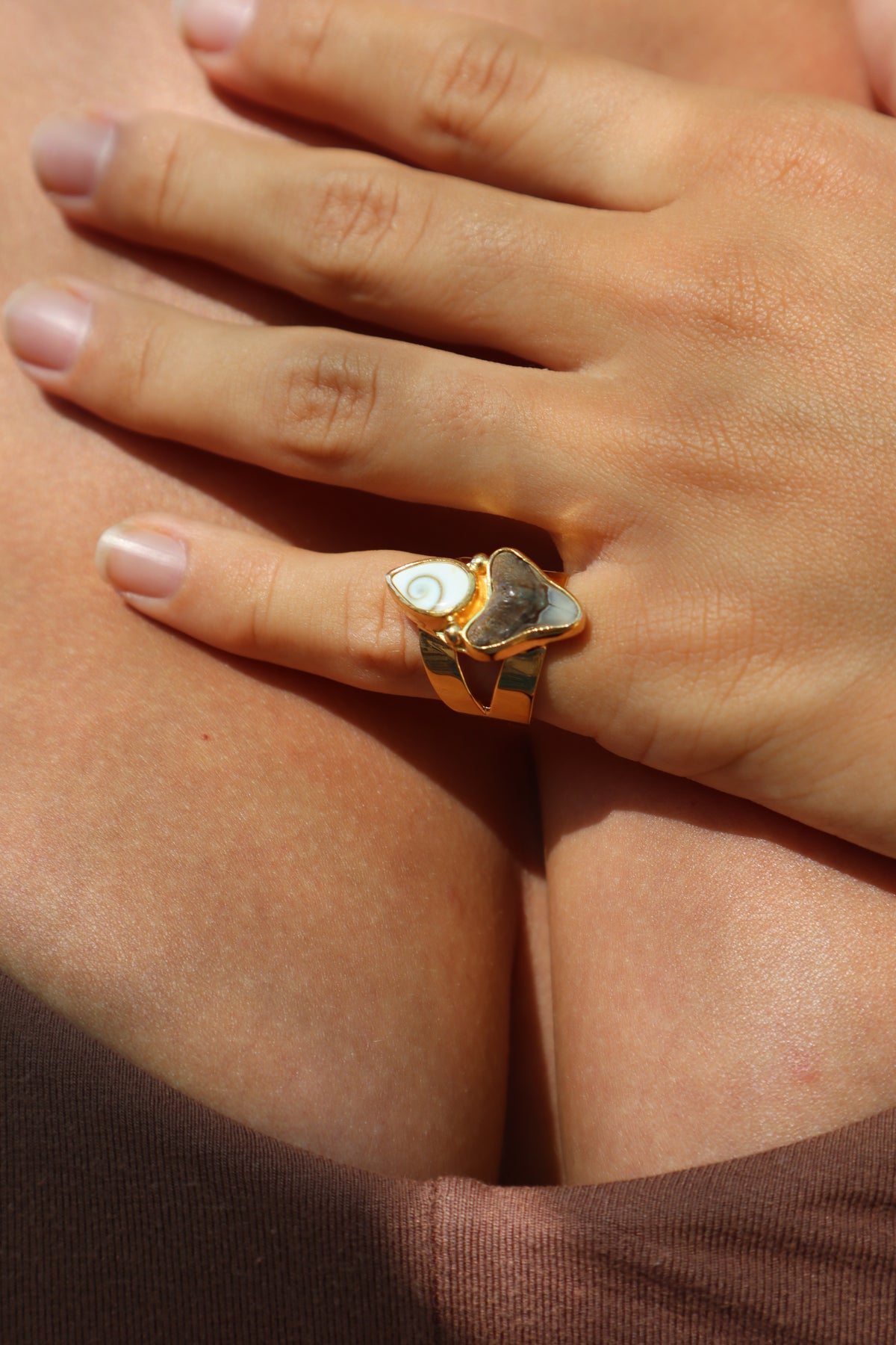 Operculum x Fossilised Shark Tooth Ring SIZE 6