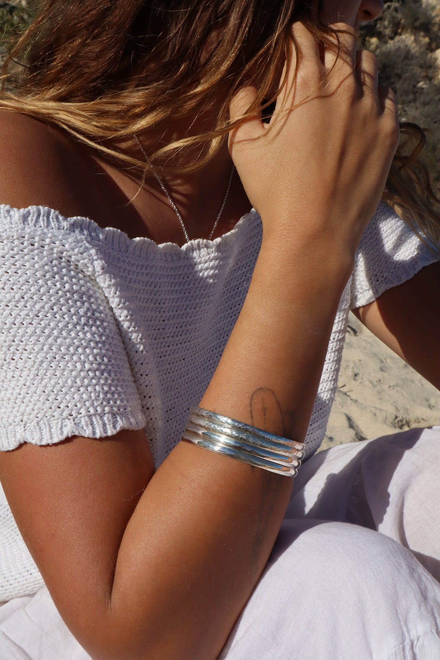 Hammered Silver Bangle