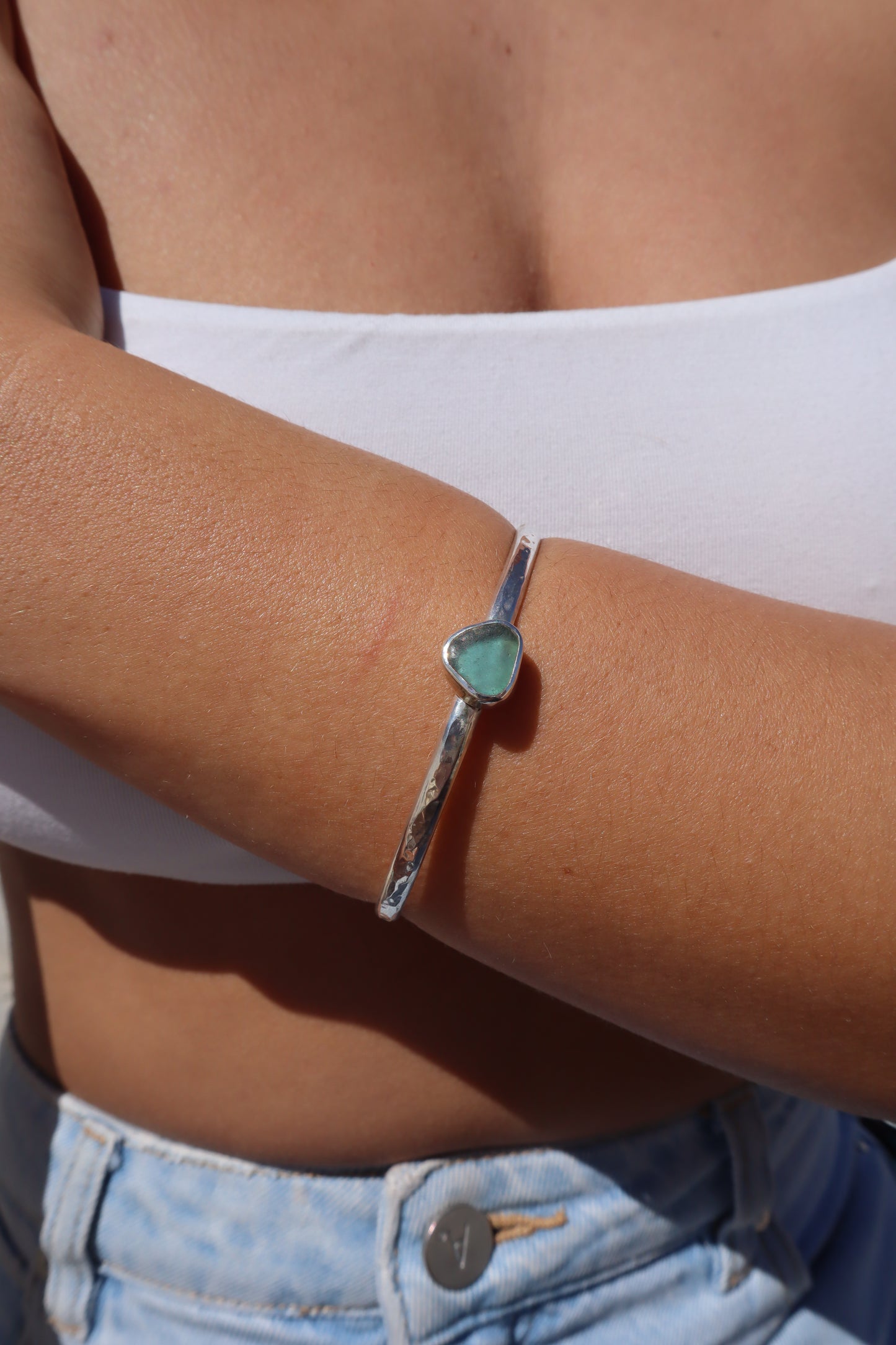 Aqua Sea Glass Wanderer Cuff