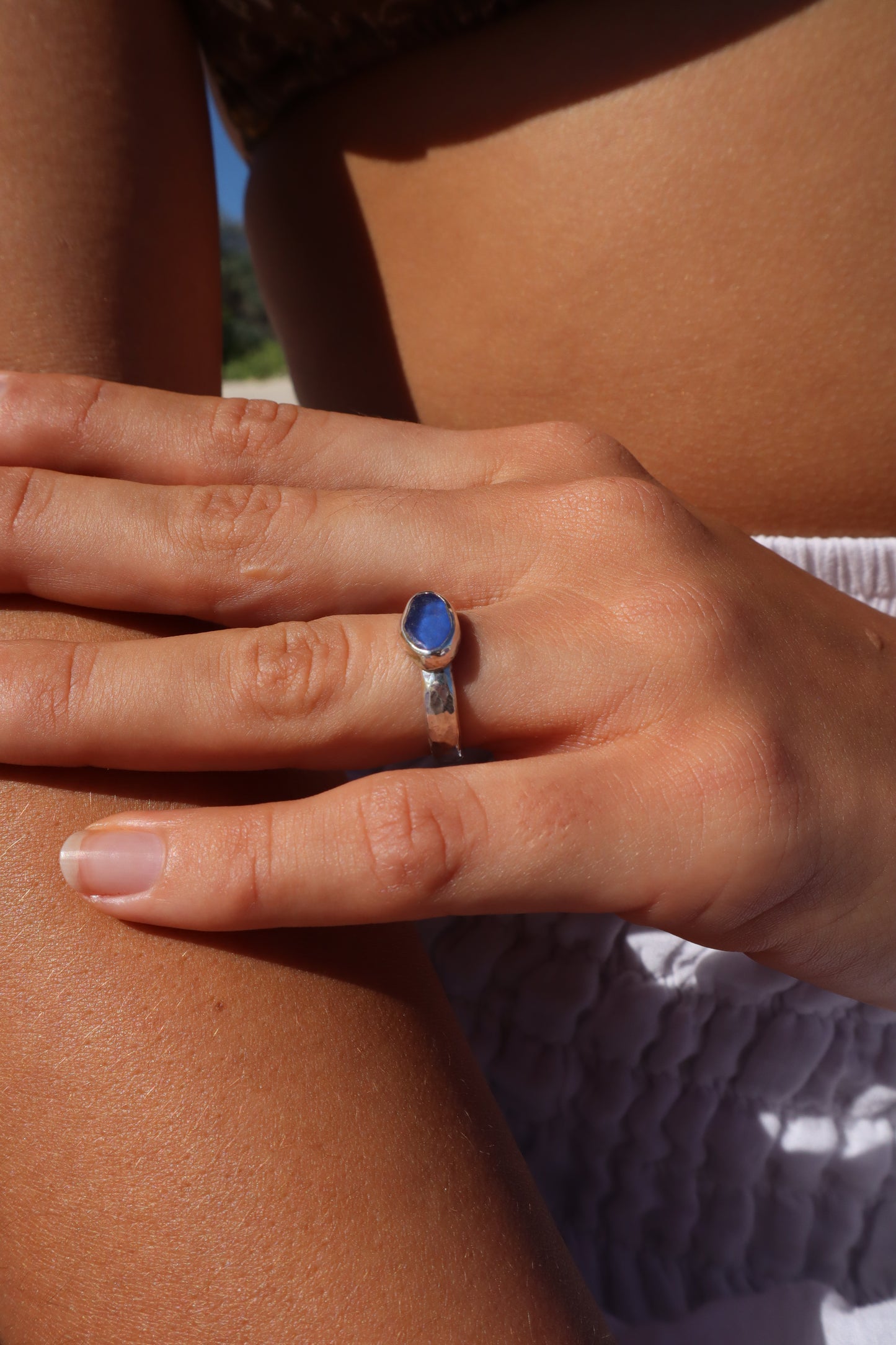 Dainty Blue Sea Glass Ring SIZE M - 6 1/2