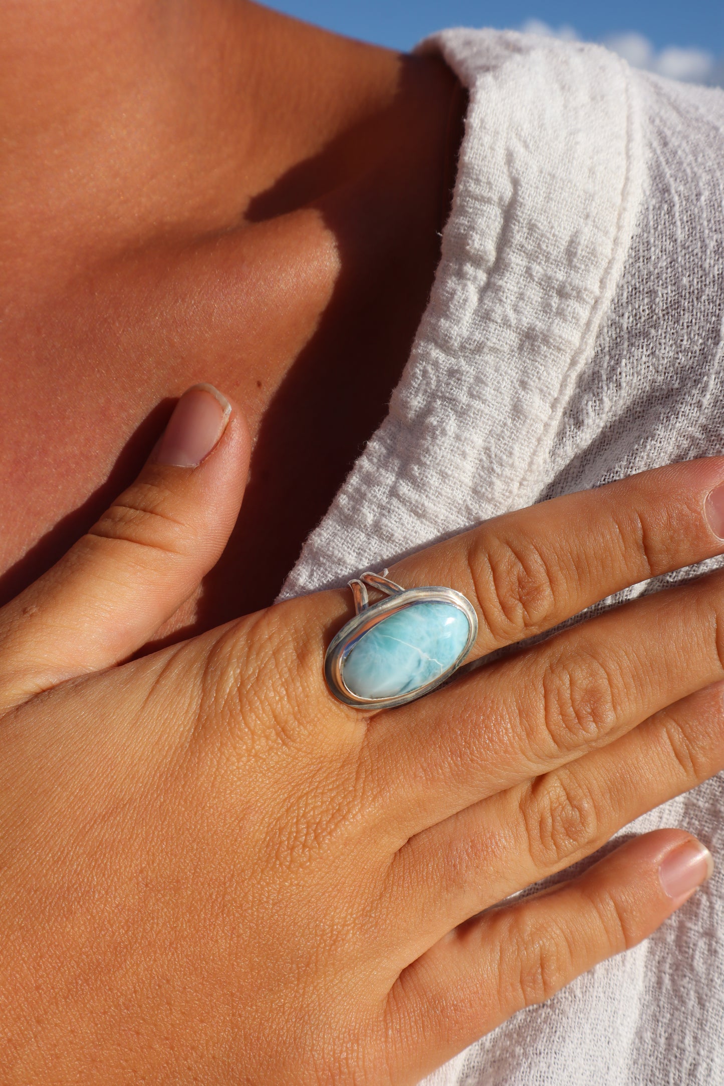 Chunky Larimar Ring SIZE Q 1/2 - 8 1/4