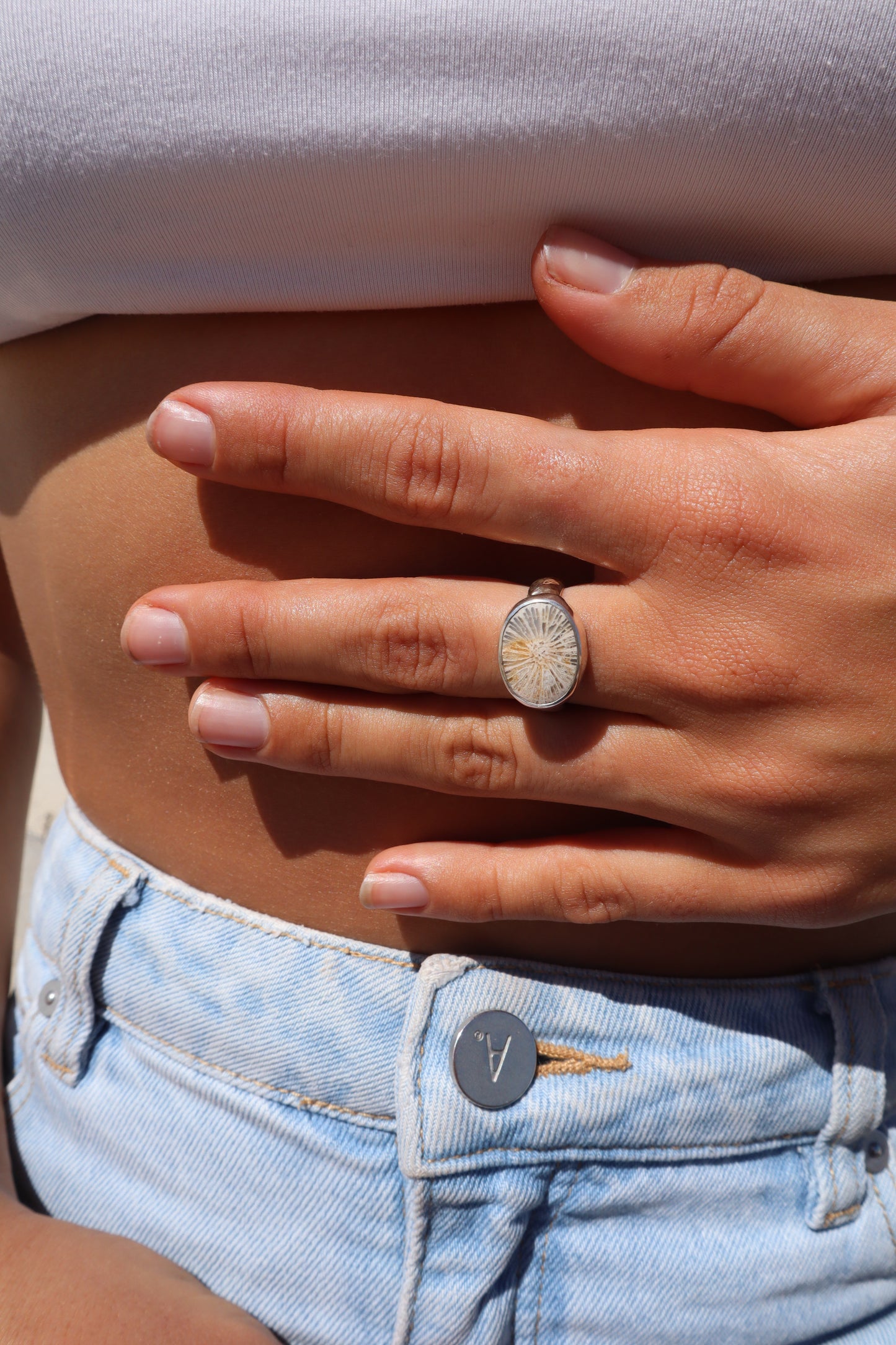 Hammered Coral Ring SIZE O - 7 1/4