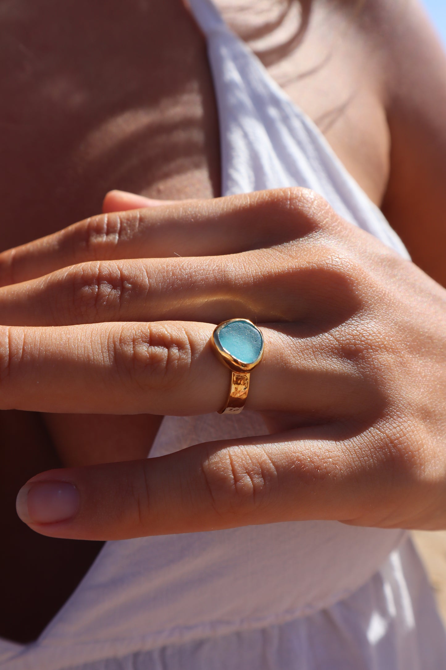 Blue Sea Glass Ring SIZE 6