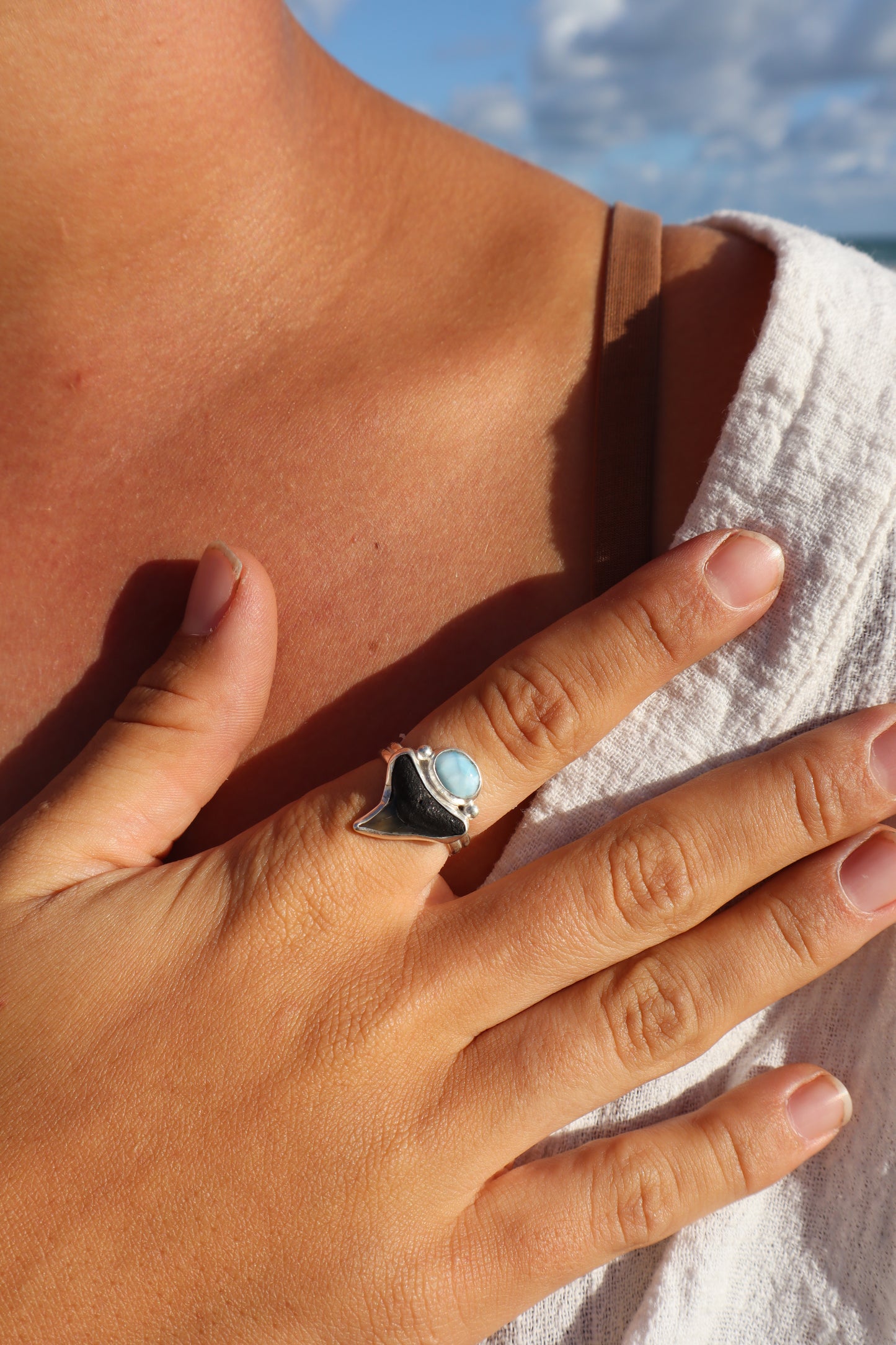 Shark Tooth x Larimar Ring SIZE P - 7 3/4