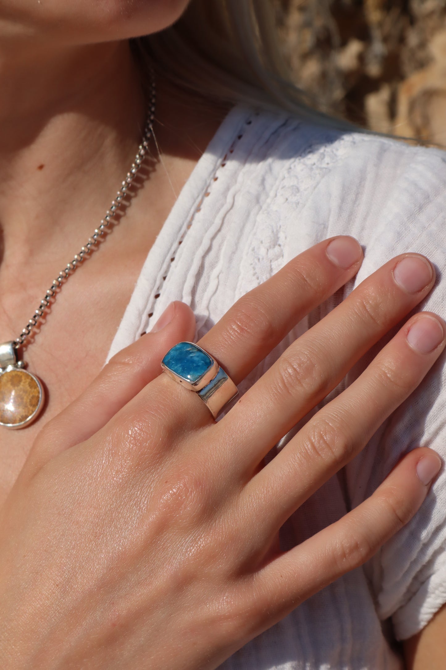 Chunky Blue Apatite Ring SIZE R - 8 3/4