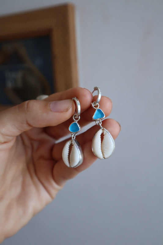Sea glass x Cowrie Hoops
