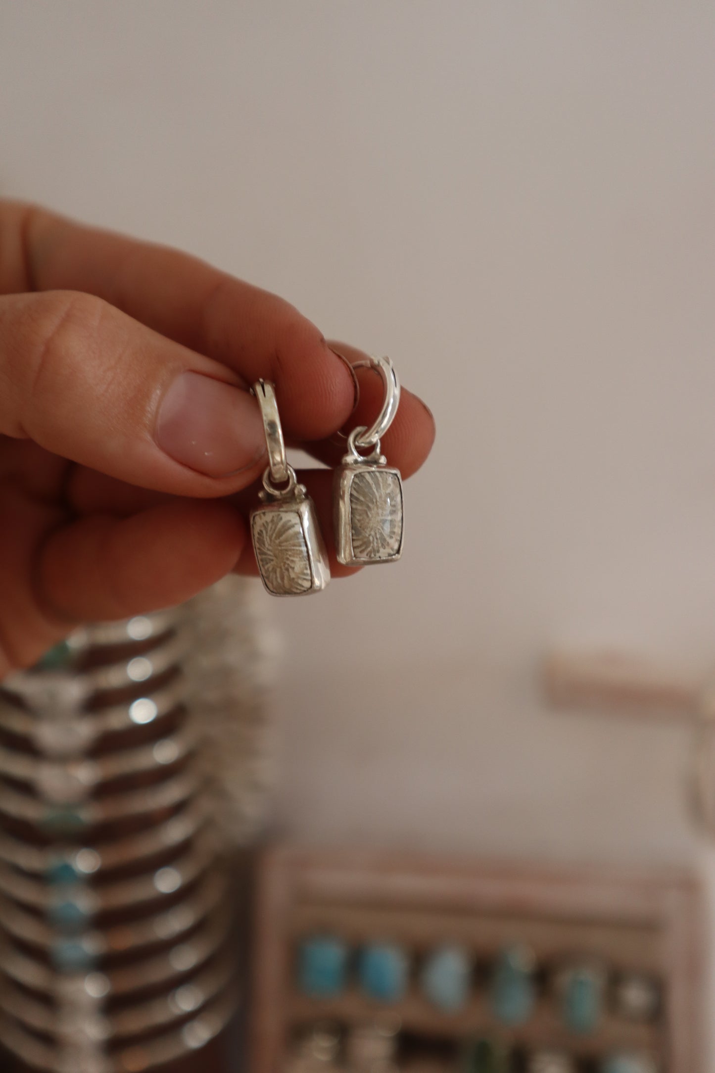 Fossilised Coral Hoops