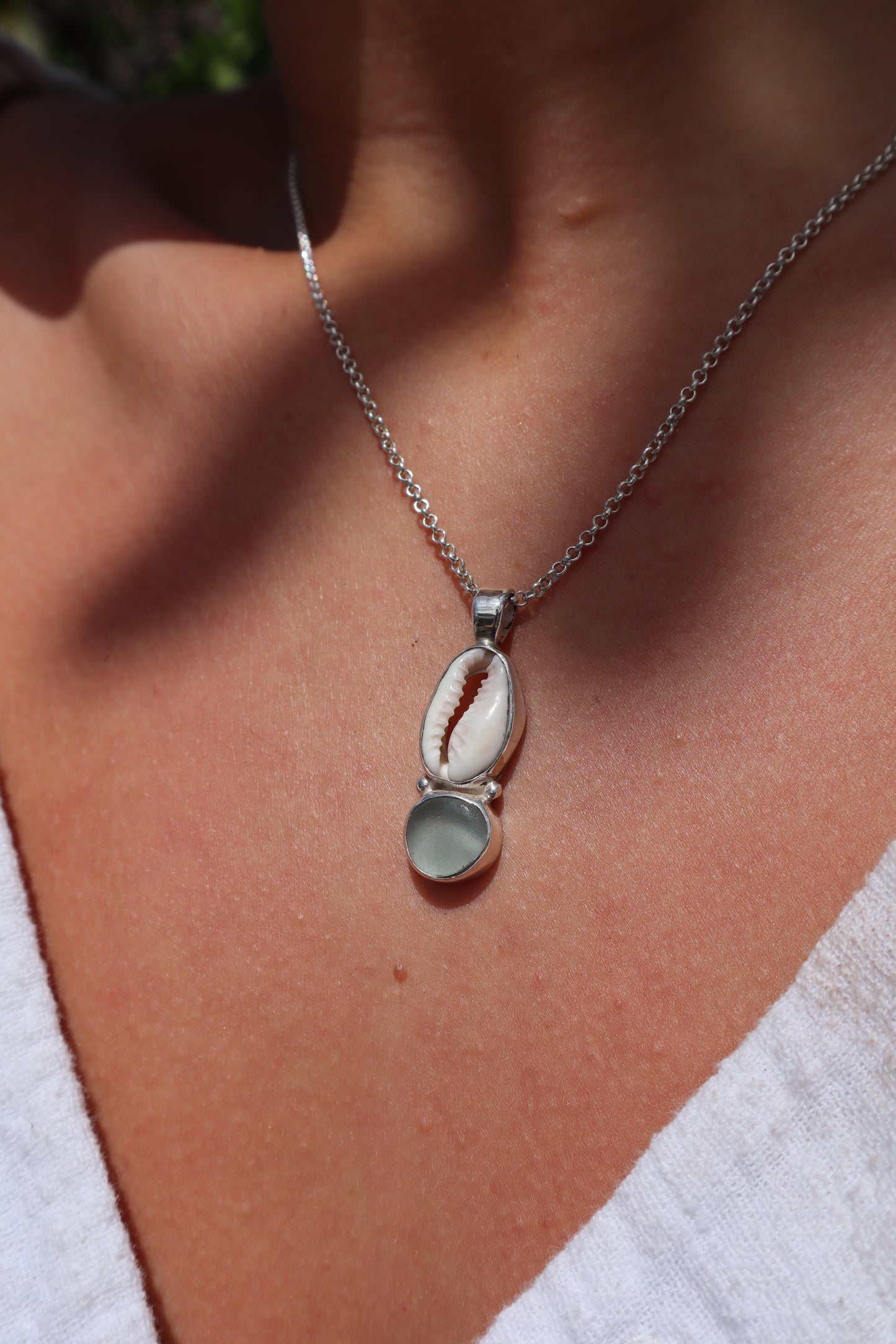 Seaglass x Cowrie Pendant