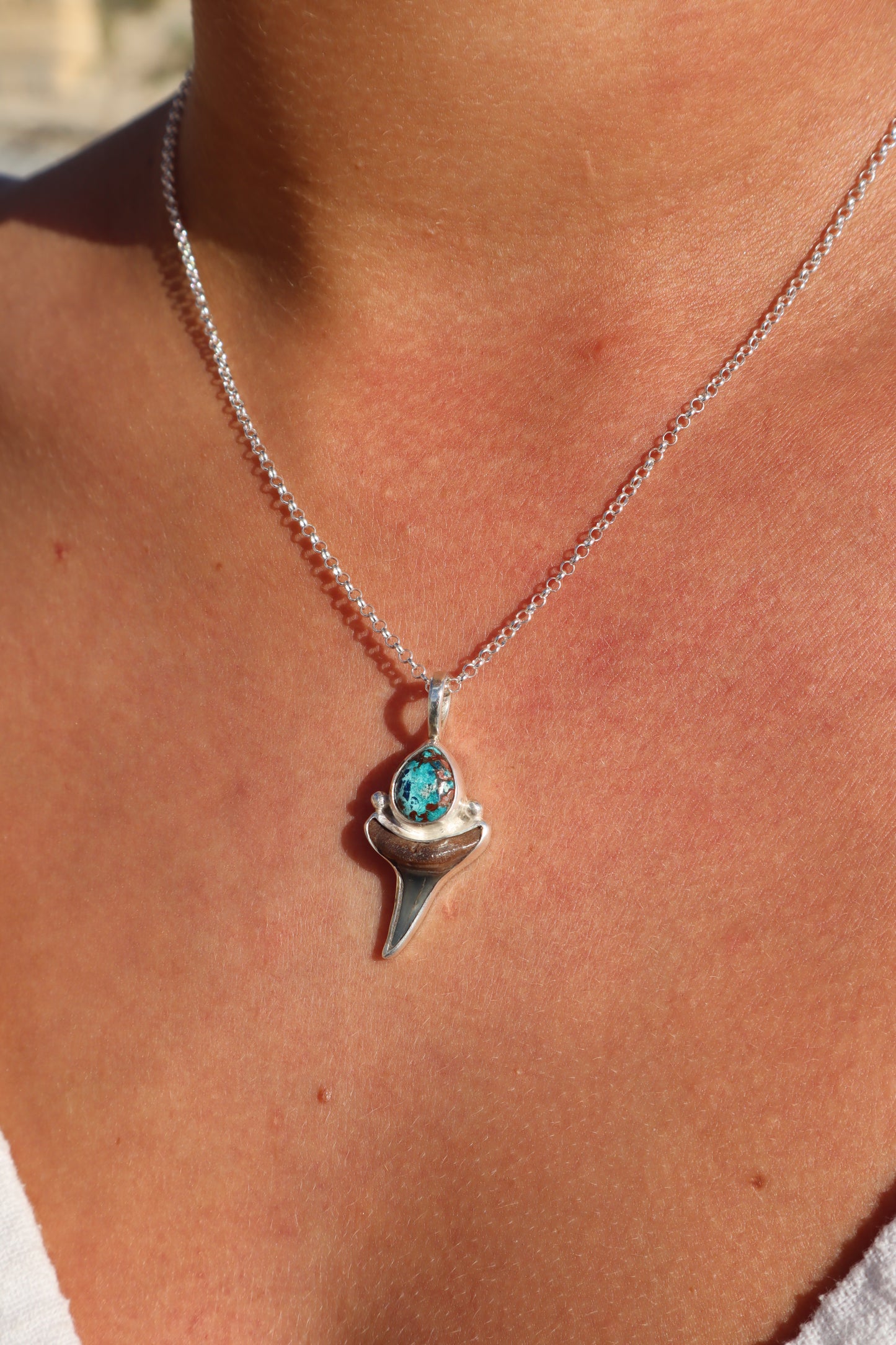 Shattukite Azurite x Fossilised Shark Tooth Pendant