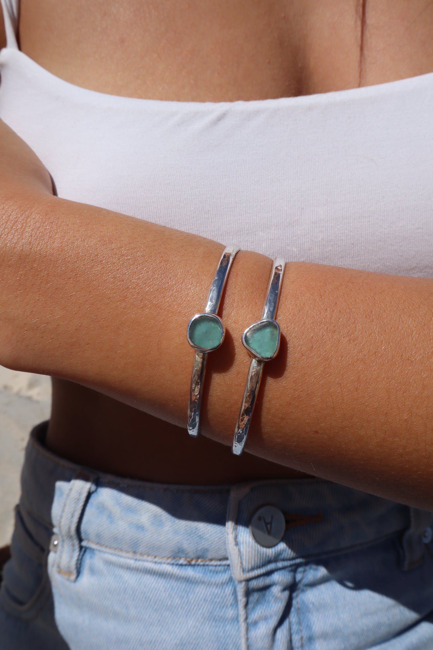 Aqua Sea Glass Wanderer Cuff