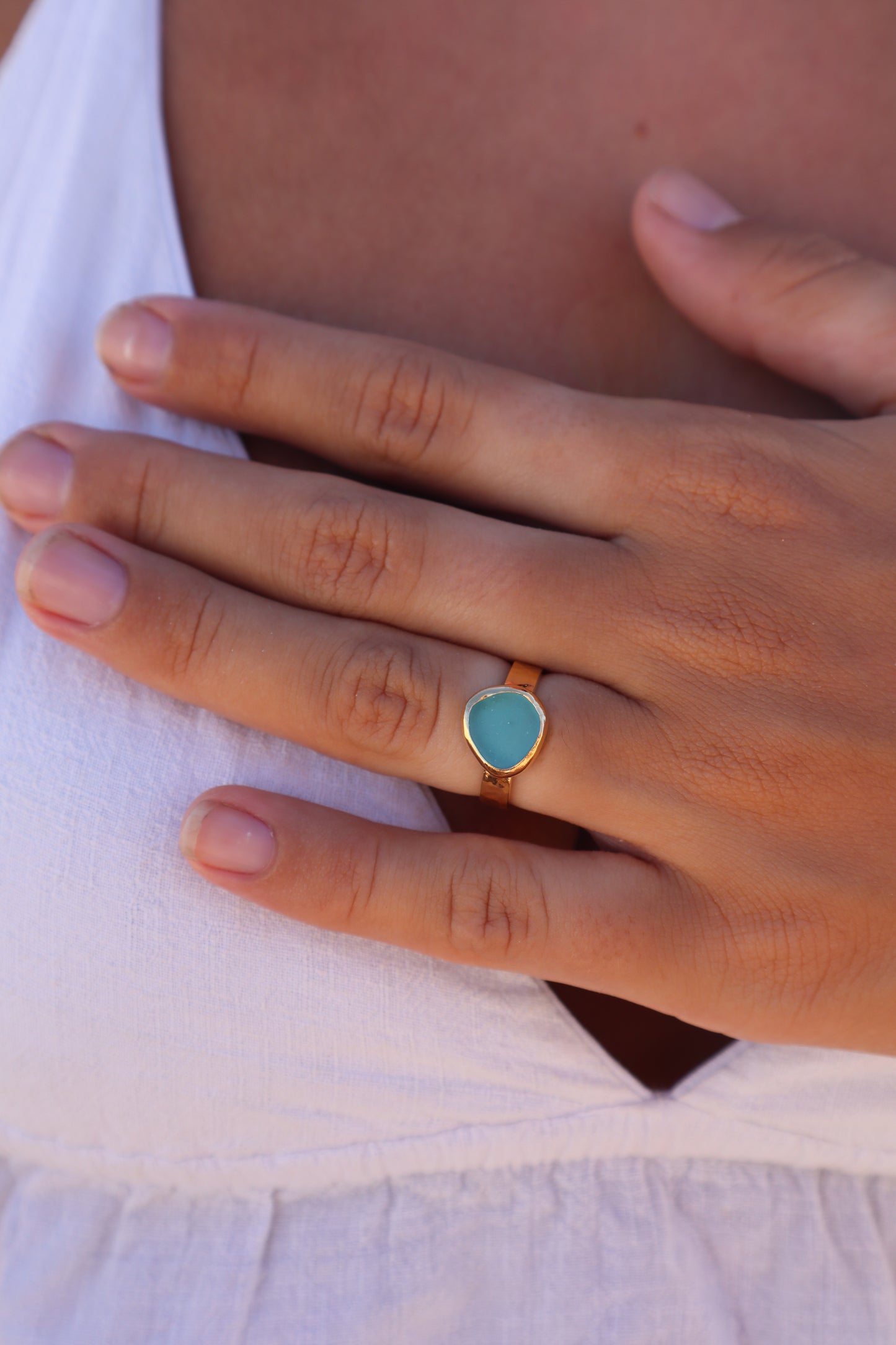 Blue Sea Glass Ring SIZE 6