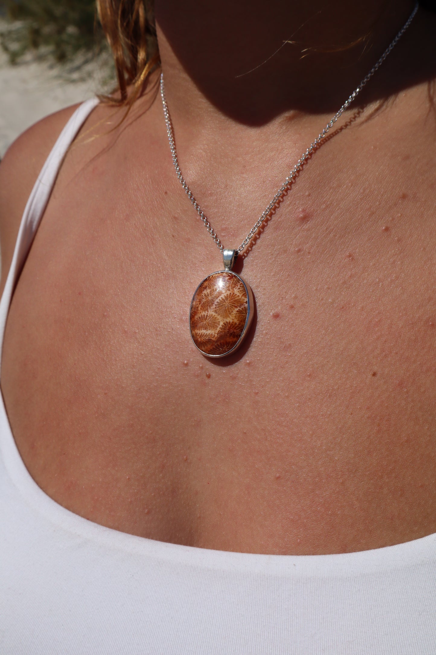 Orange Fossilised Coral Pendant