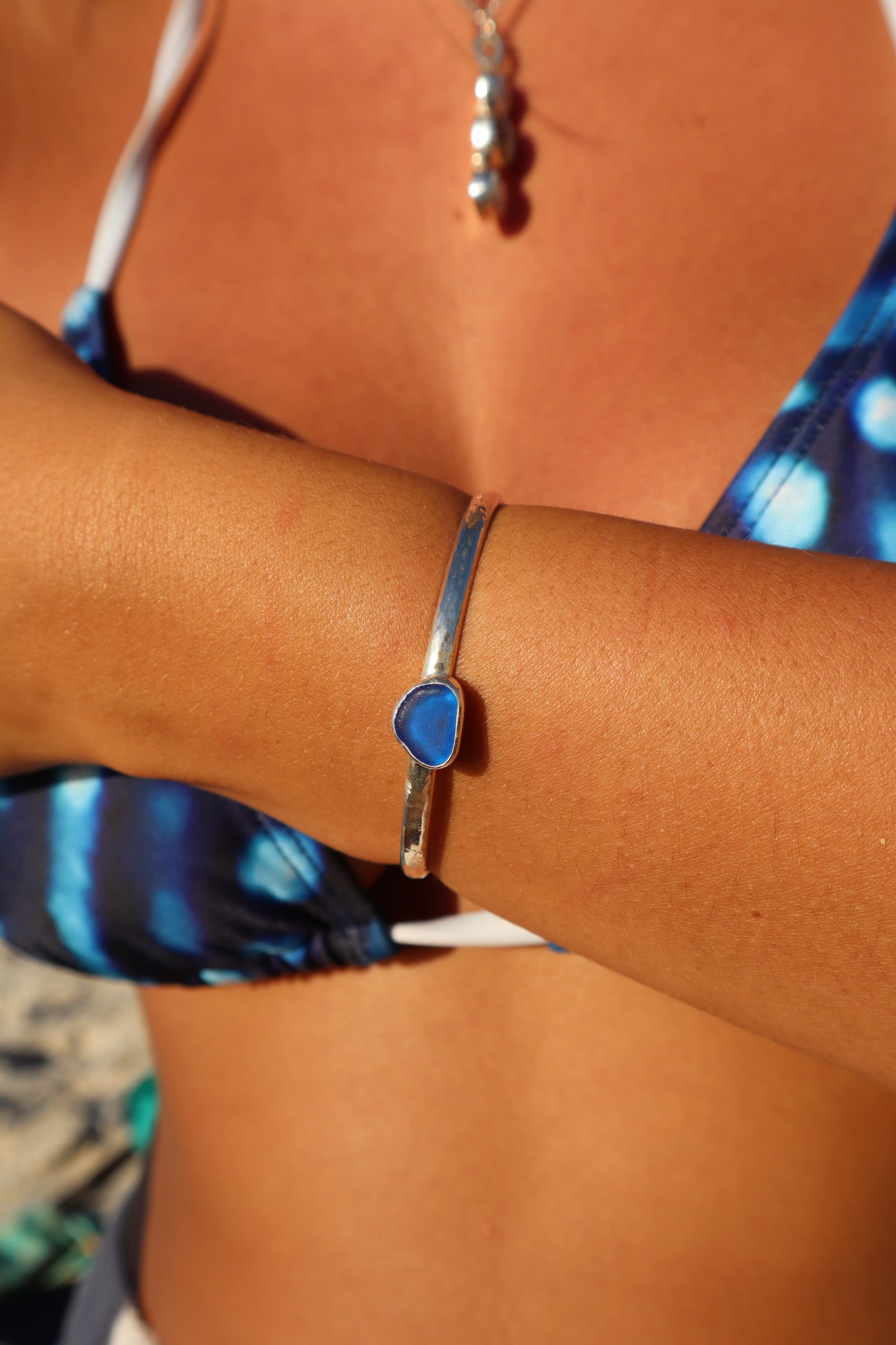 Dark Blue Sea Glass Wanderer Cuff