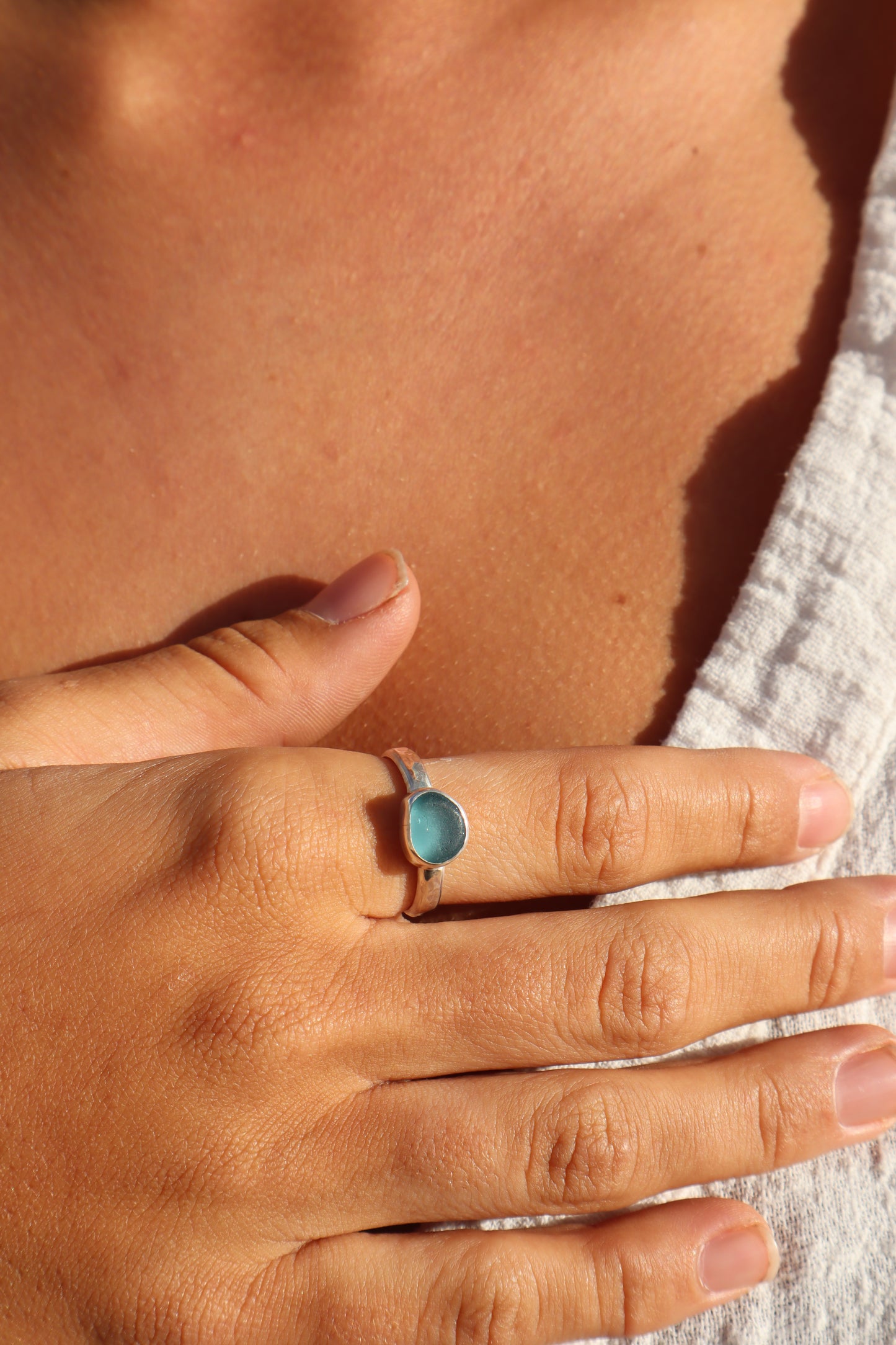Blue Sea Glass Ring SIZE T - 9 3/4