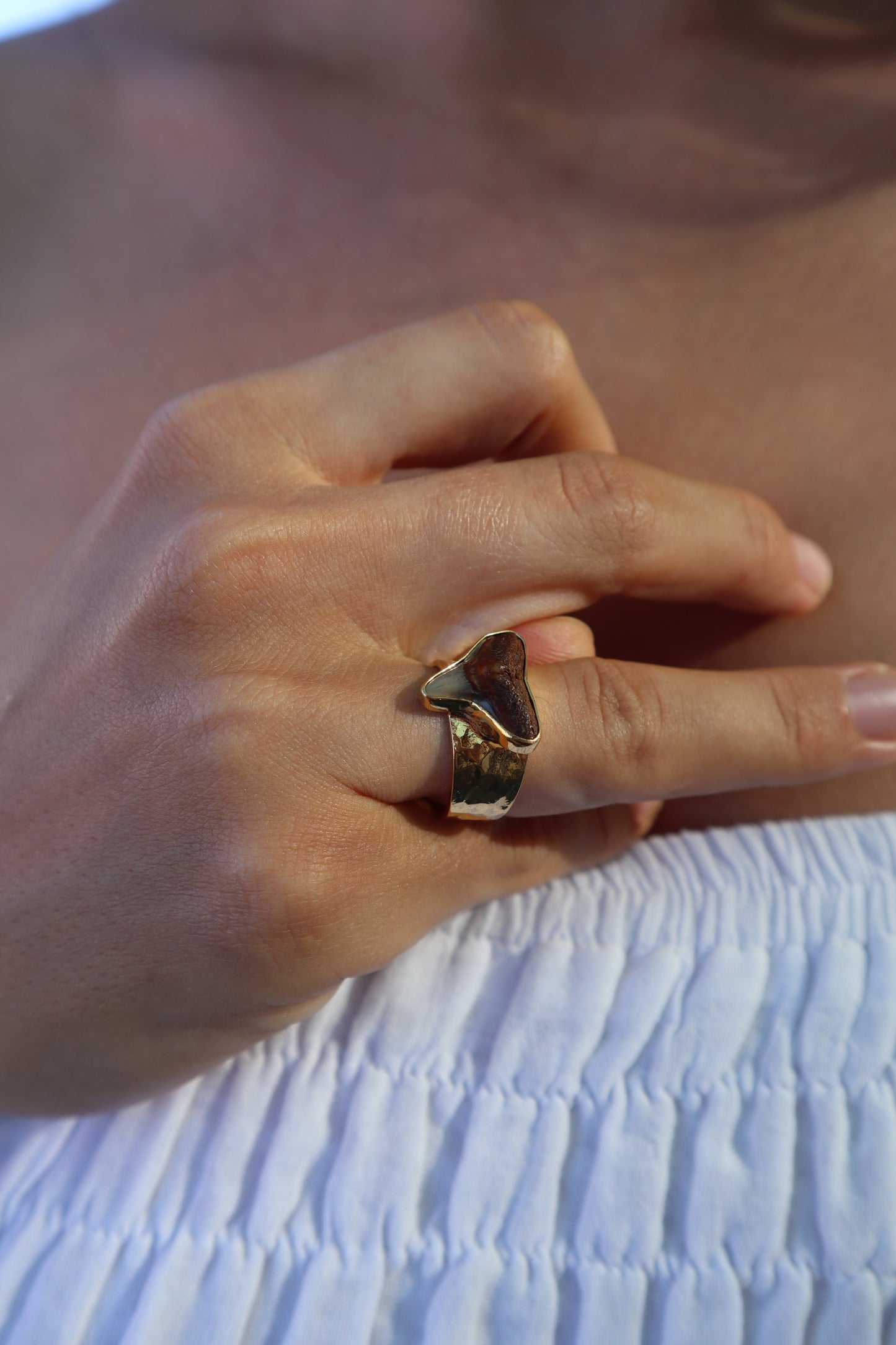 Fossilised Shark Tooth Ring SIZE 7