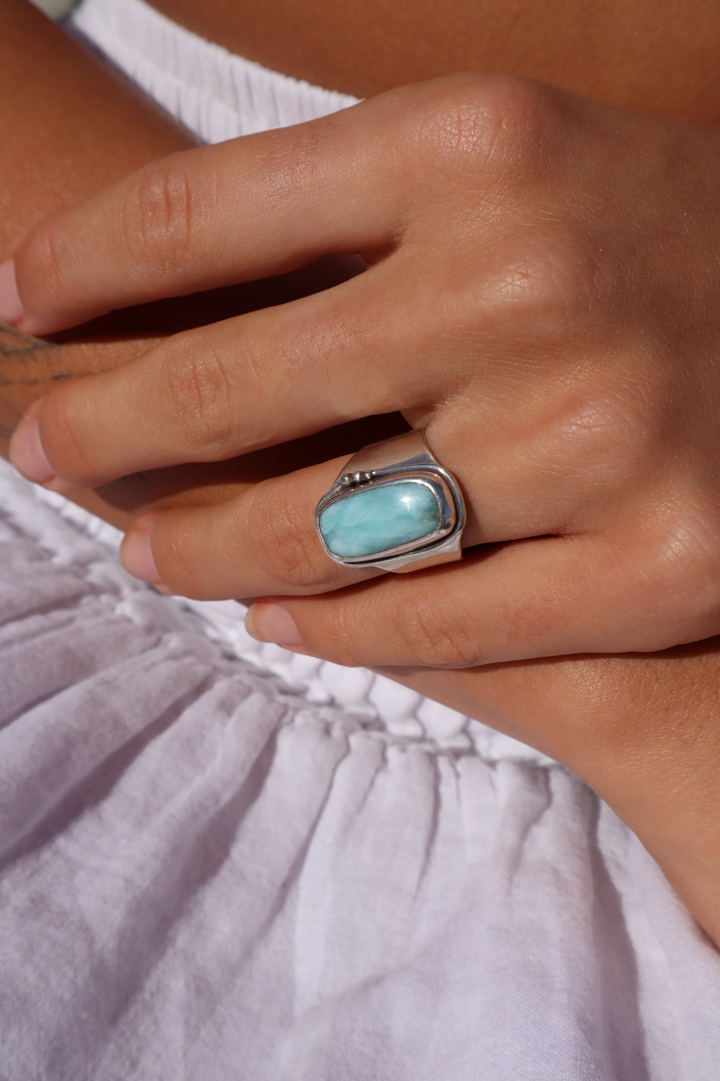 Chunky Larimar Ring SIZE N - 6 3/4