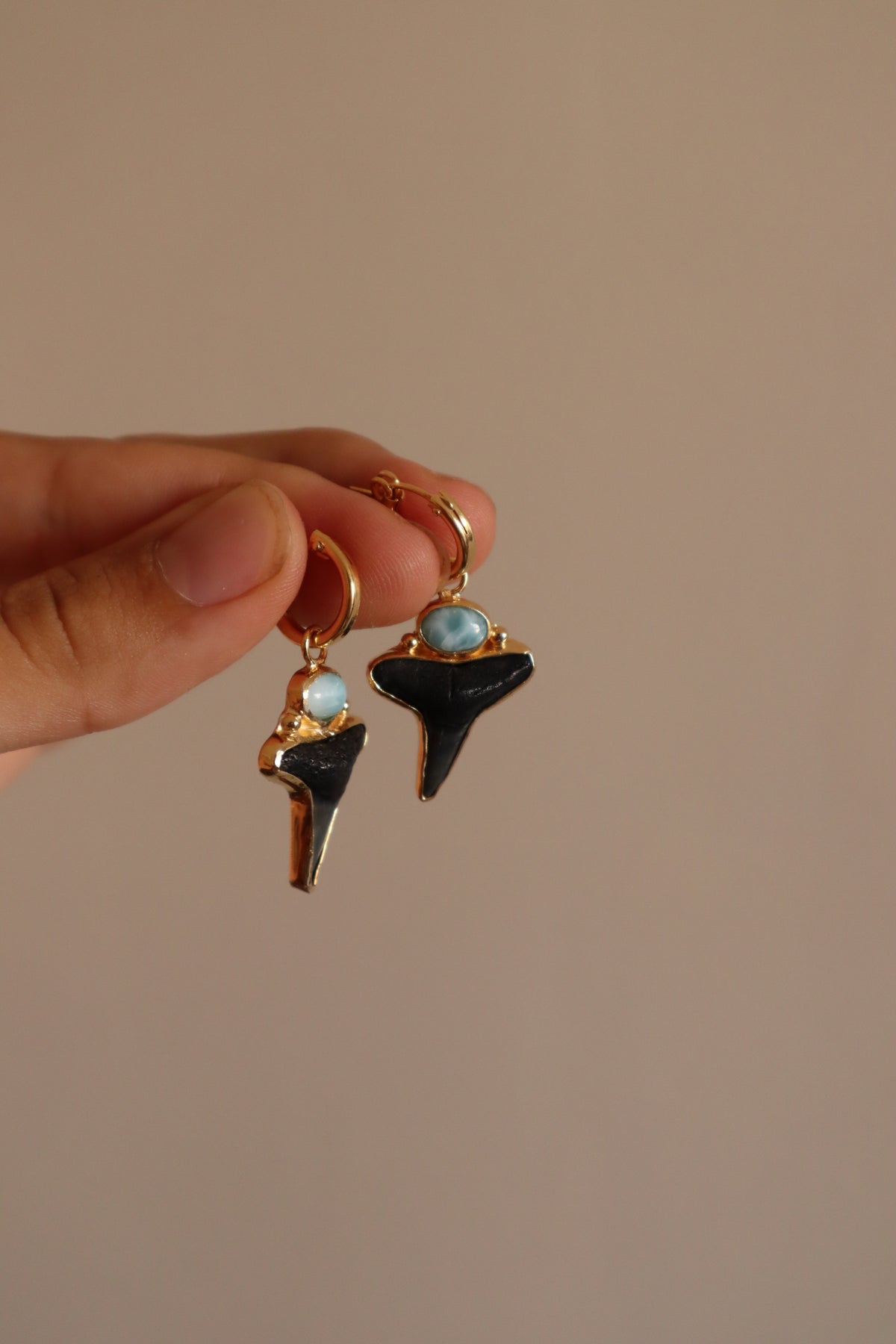 Shark Tooth x Larimar Hoops