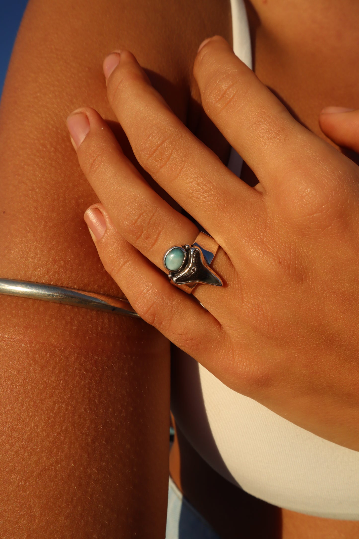Shark Tooth x Larimar Ring SIZE M 1/2 - 6 1/2