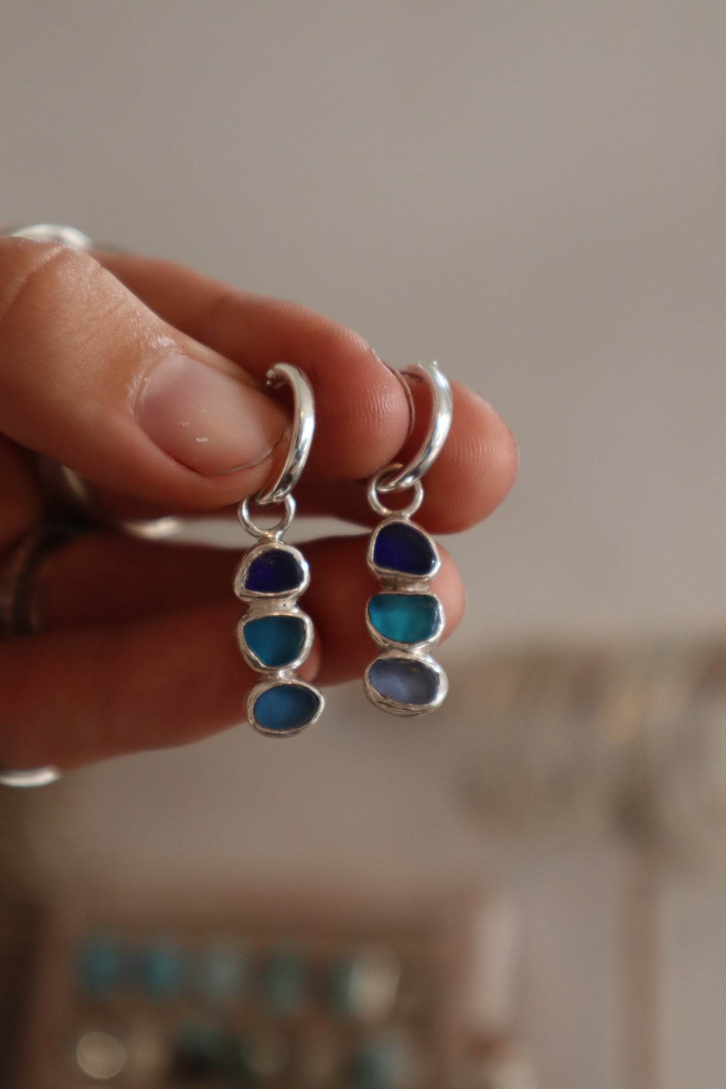 Triple Seaglass Hoops