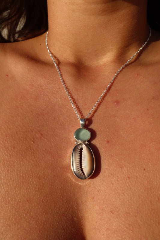 Seaglass x Cowrie Pendant