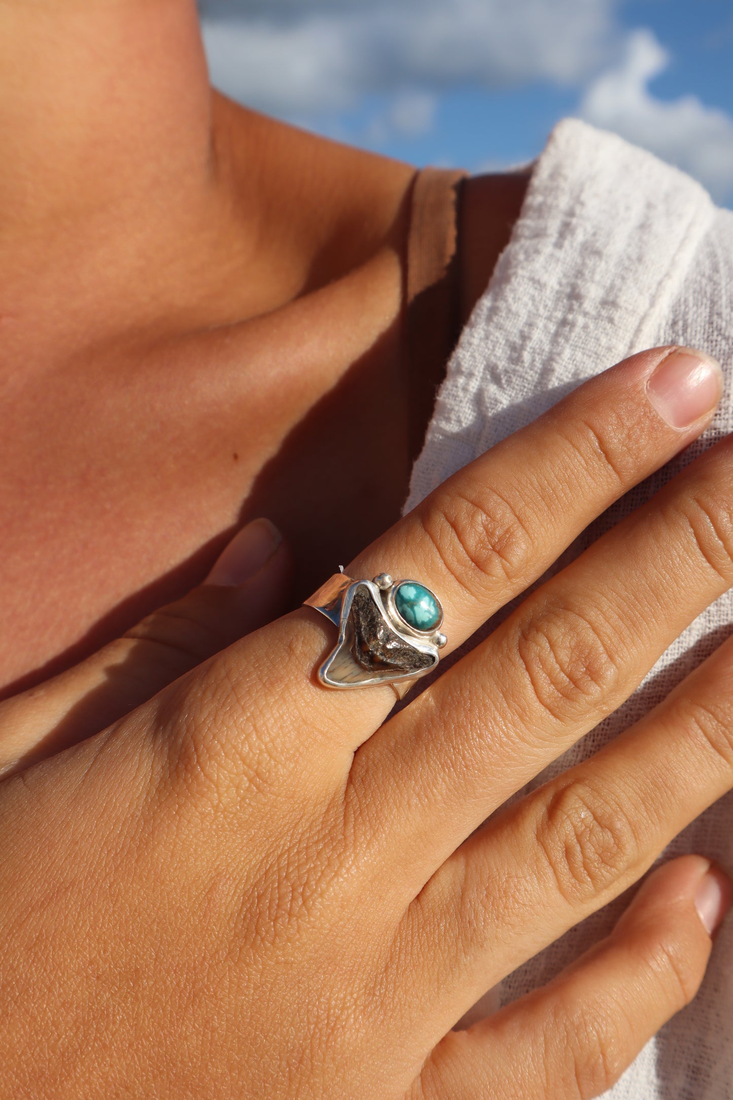Shark Tooth x Turquoise Ring SIZE Q - 8 1/4
