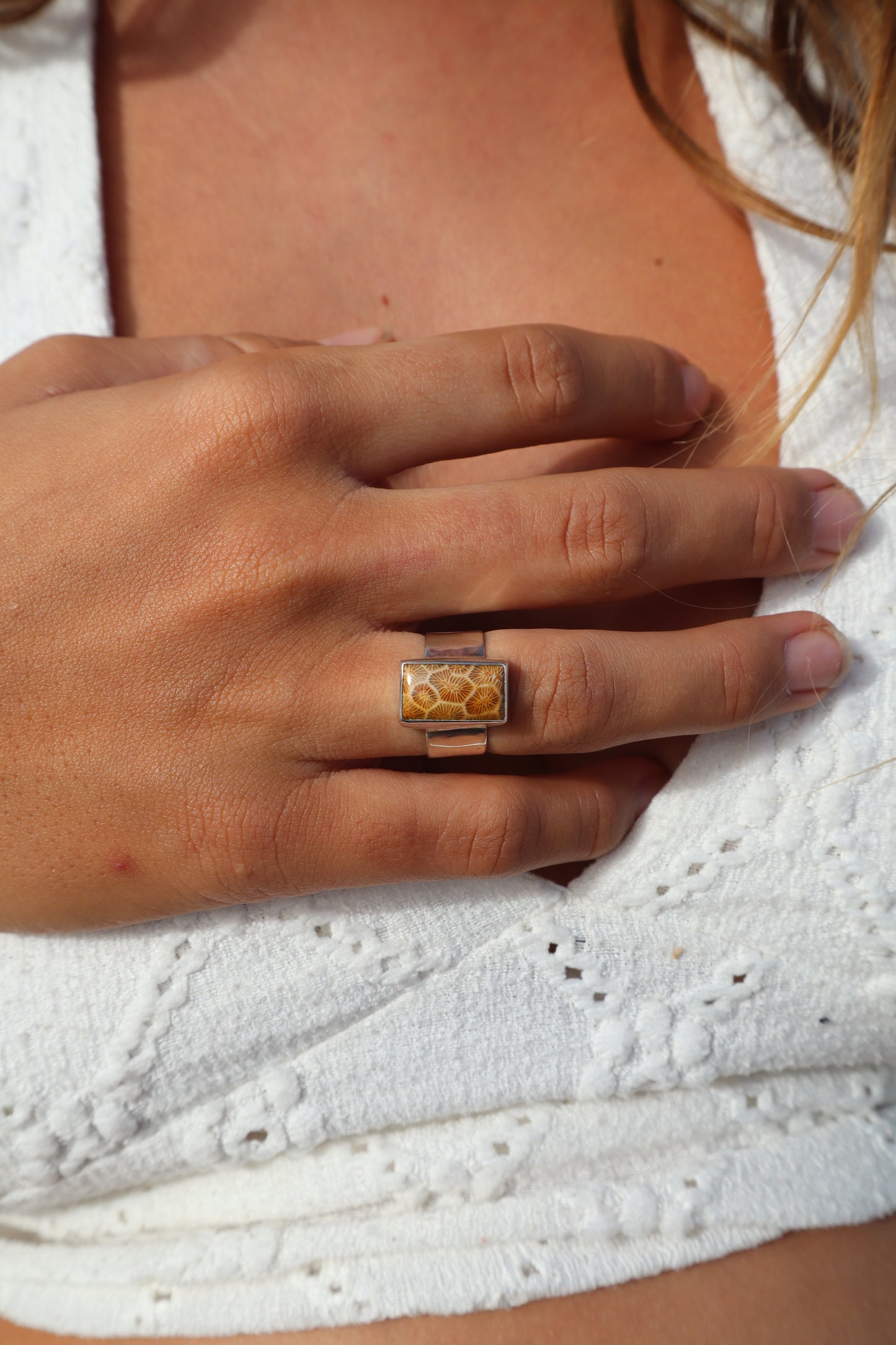 Fossilised Coral Ring SIZE M 1/2 - 6 1/2
