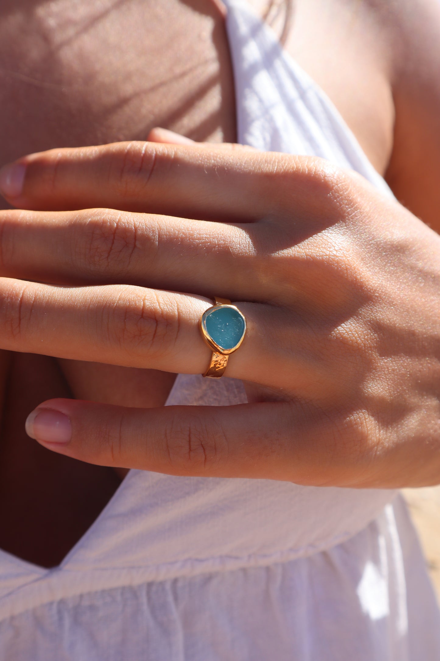 Blue Sea Glass Ring SIZE 6