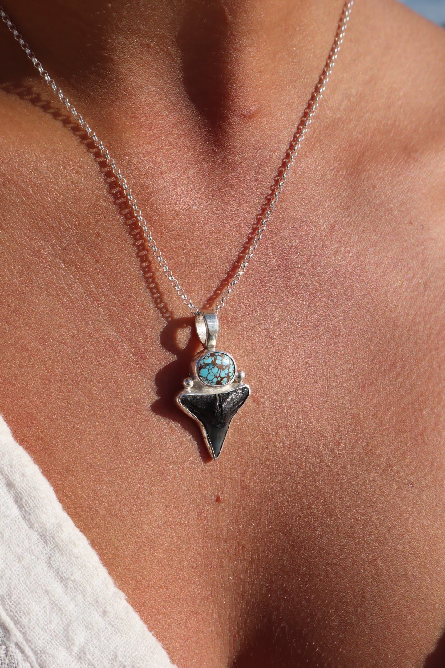 Turquoise x Fossilised Shark Tooth Pendant