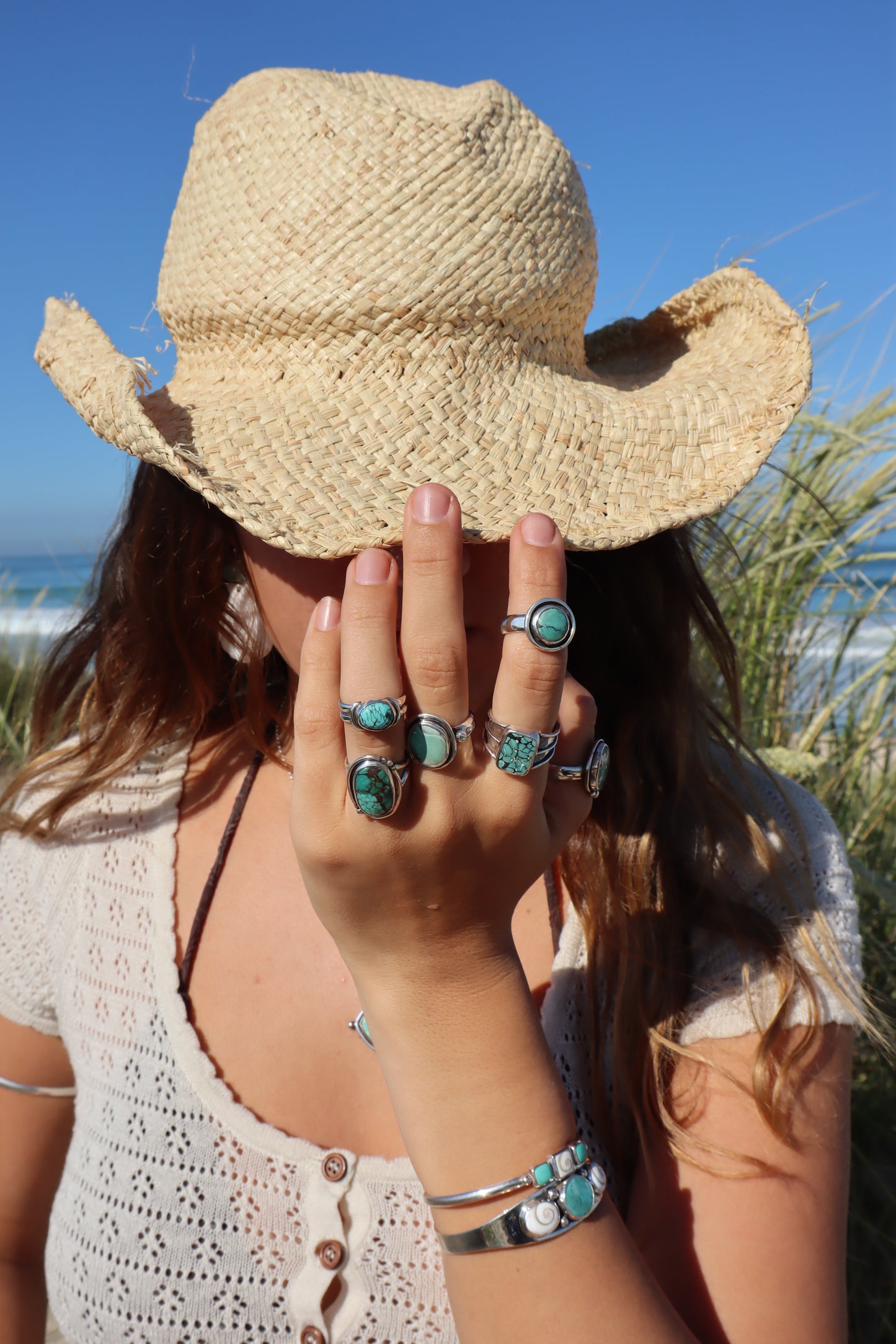 Round Turquoise Ring SIZE M 1/2 - 6 1/4