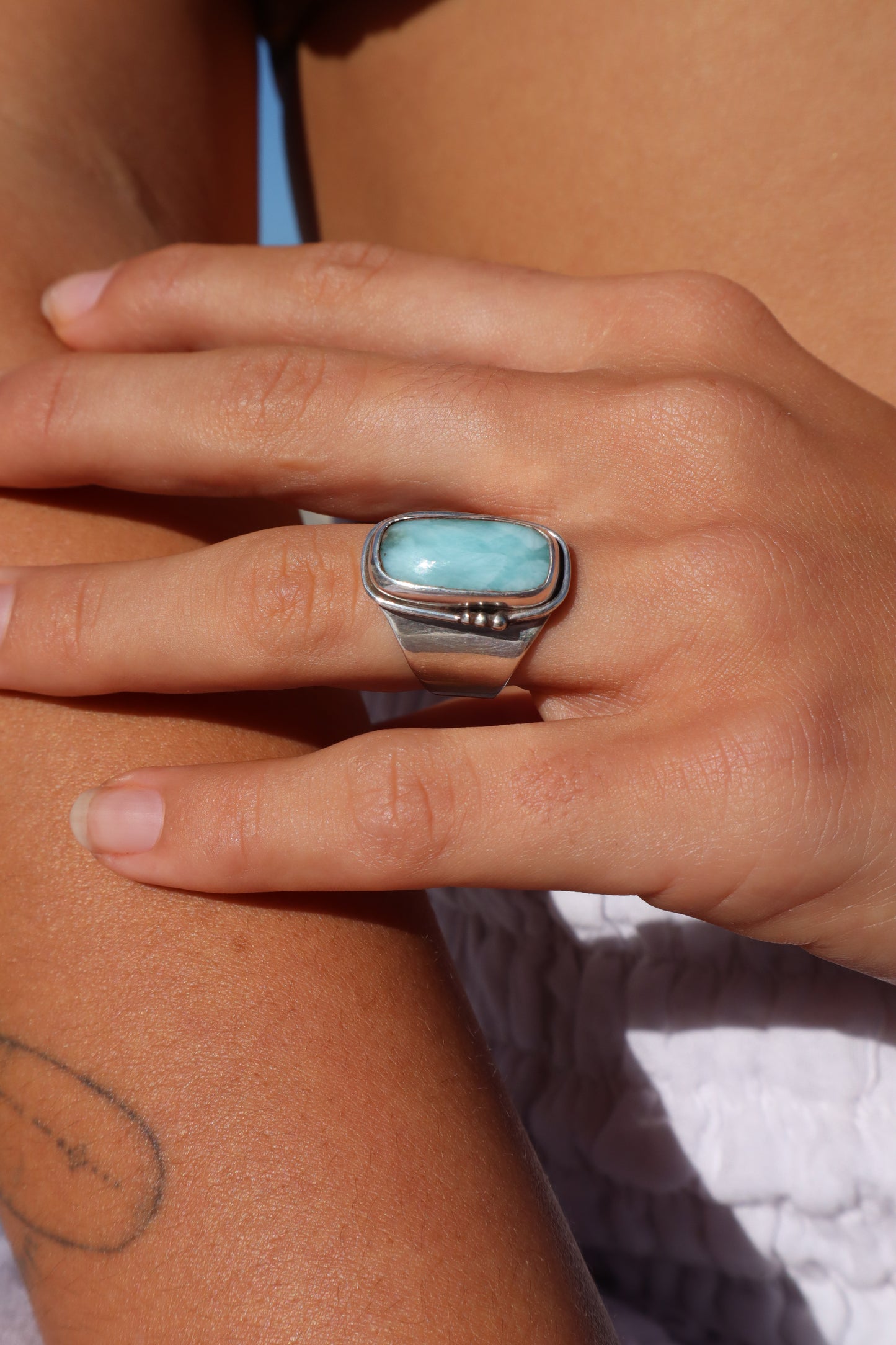 Chunky Larimar Ring SIZE N - 6 3/4
