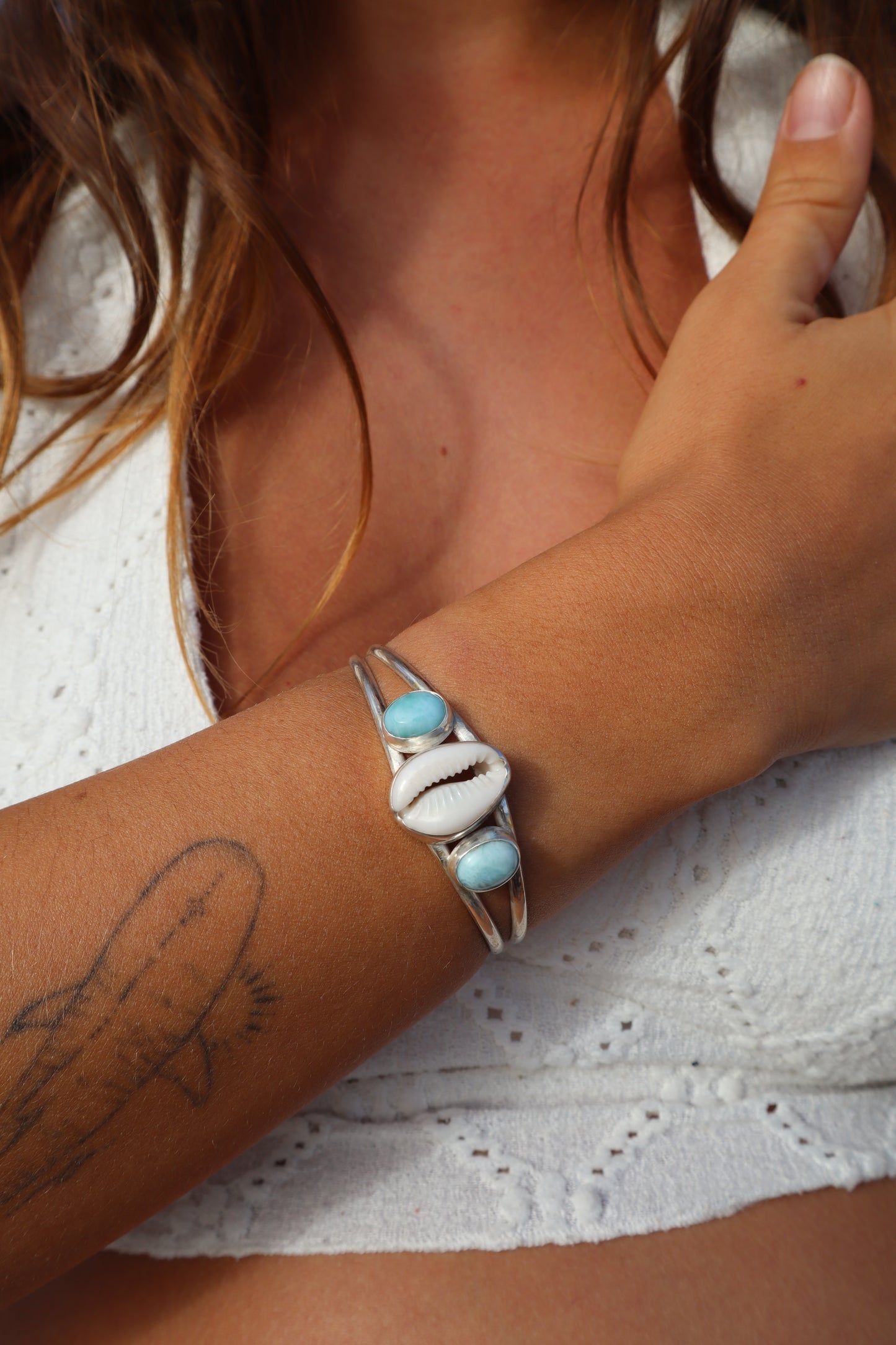 Cowrie x Larimar Cuff