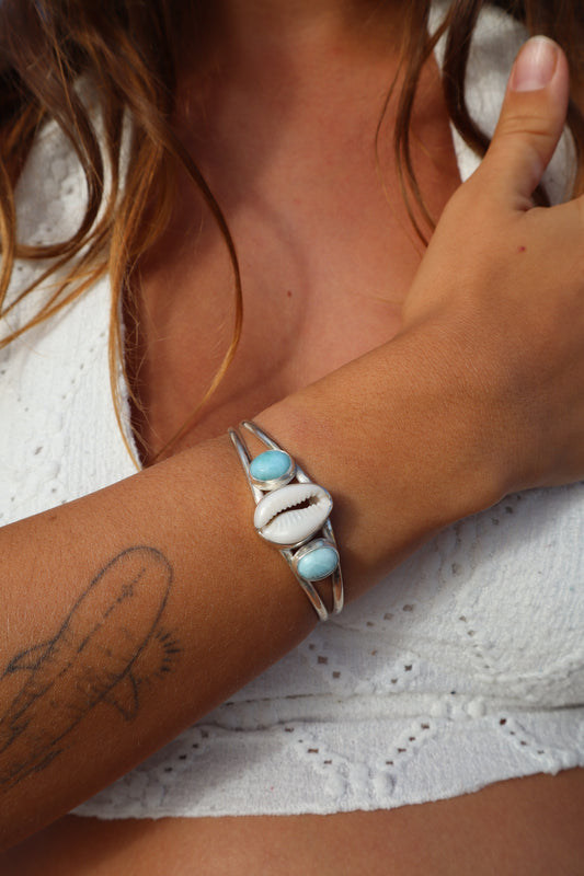 Cowrie x Larimar Cuff