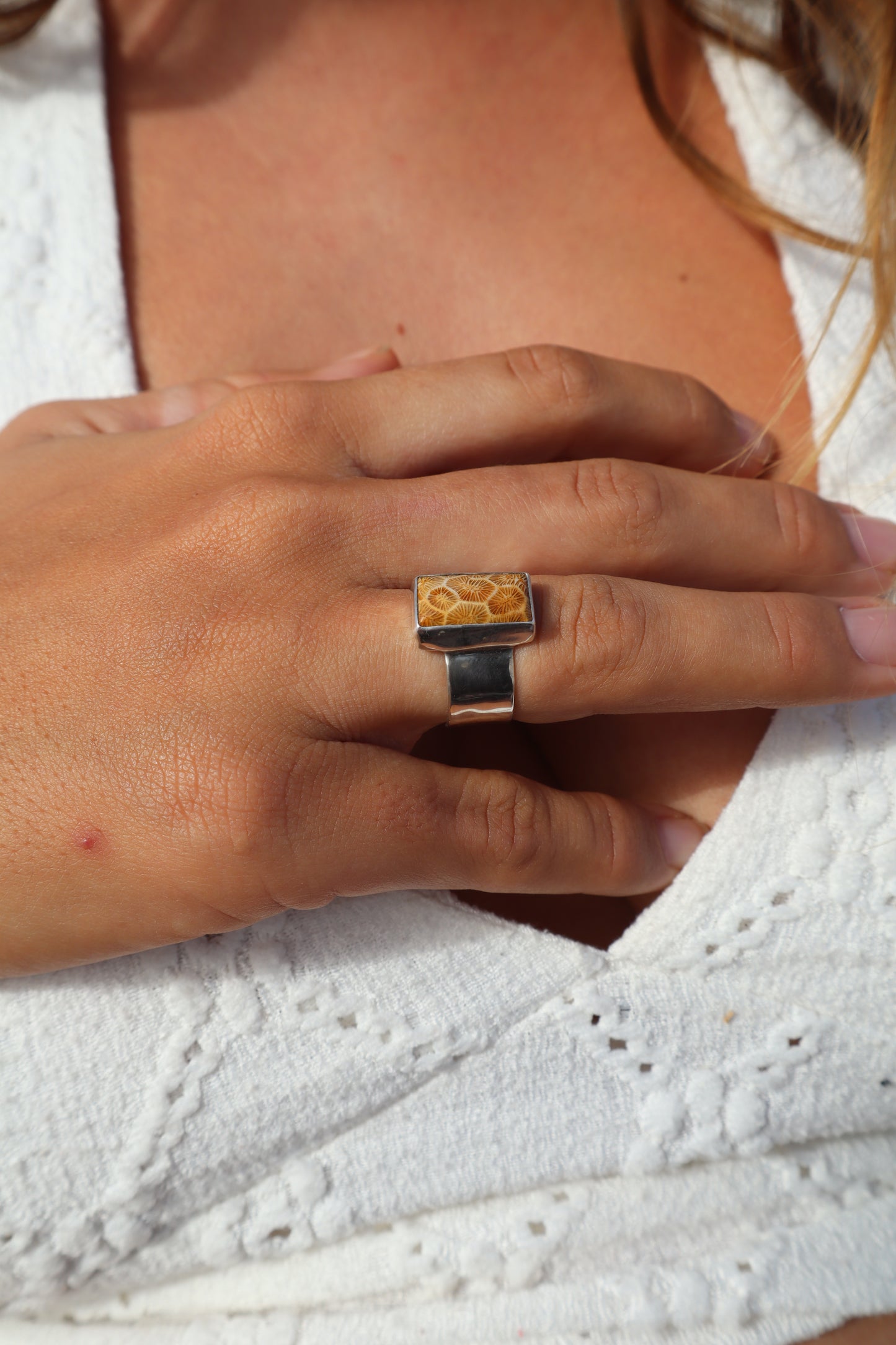 Fossilised Coral Ring SIZE M 1/2 - 6 1/2
