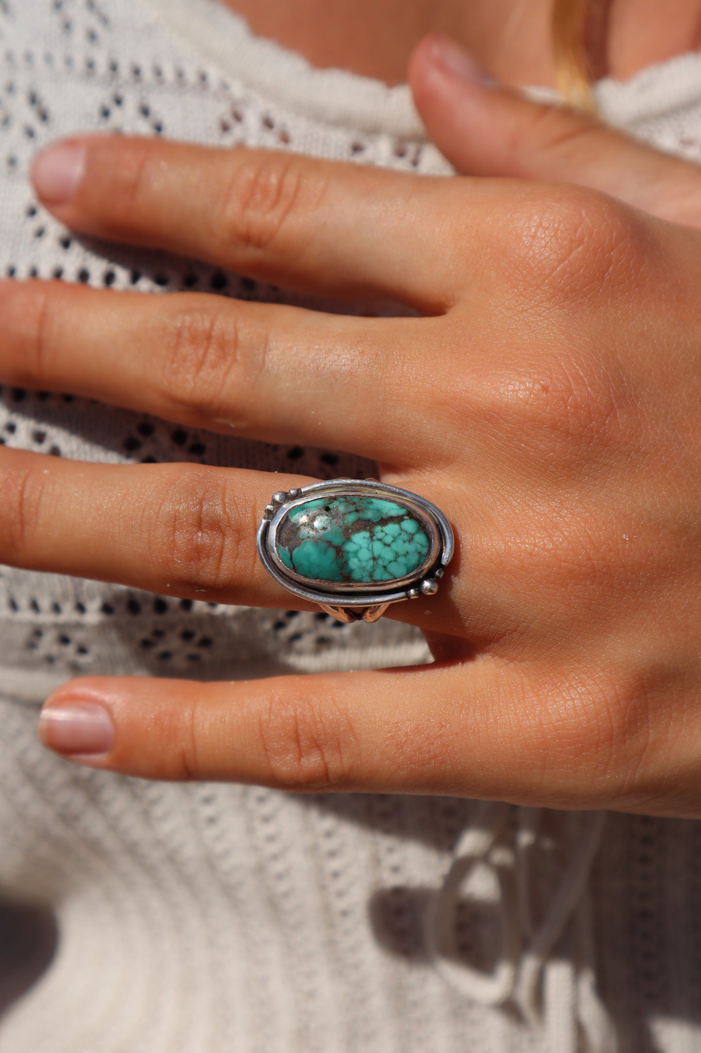 Chunky Turquoise Ring SIZE L - 5 3/4