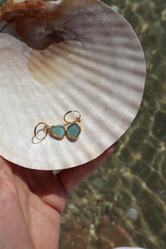 Blue Seaglass Huggies