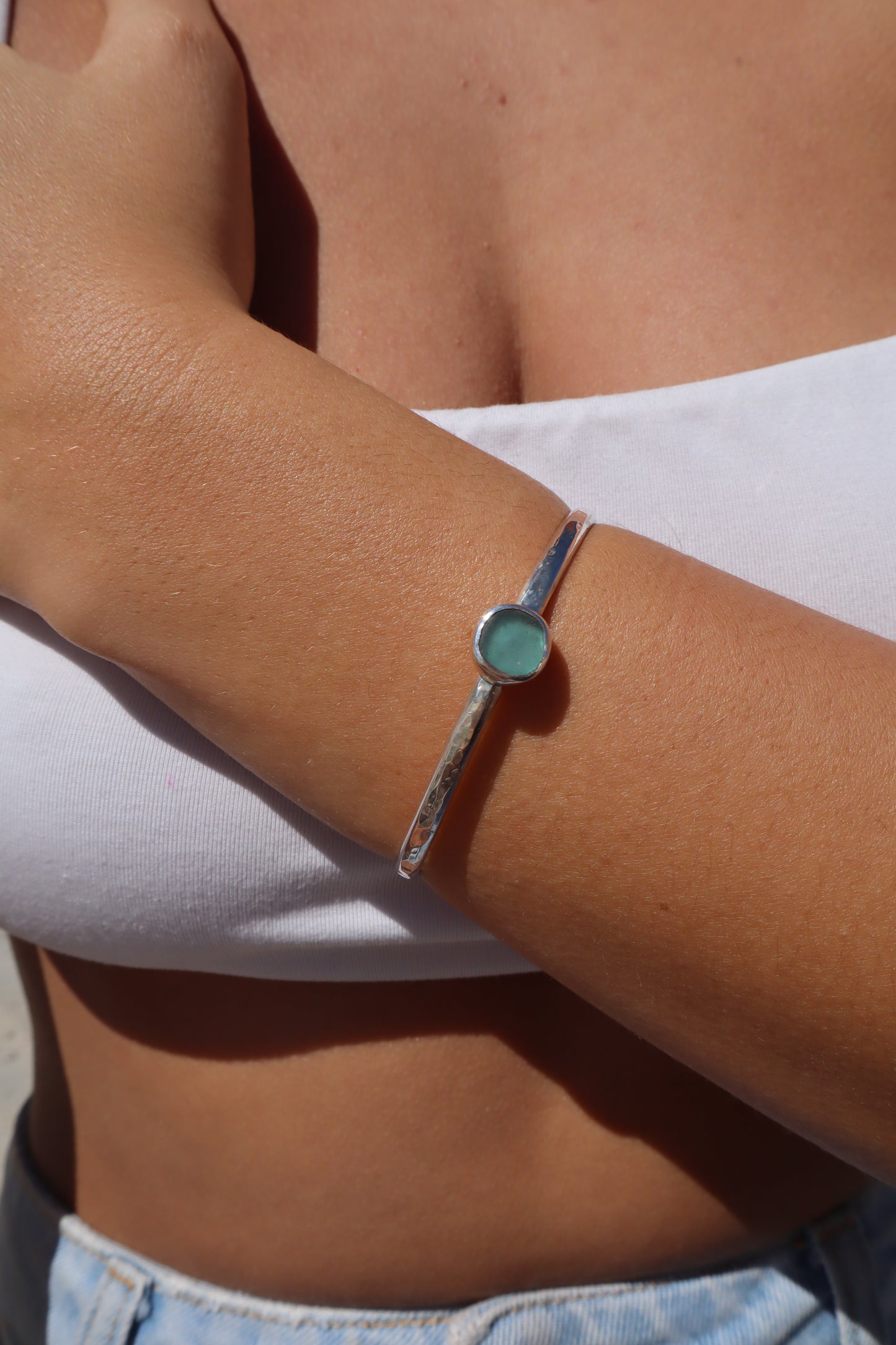 Aqua Sea Glass Wanderer Cuff