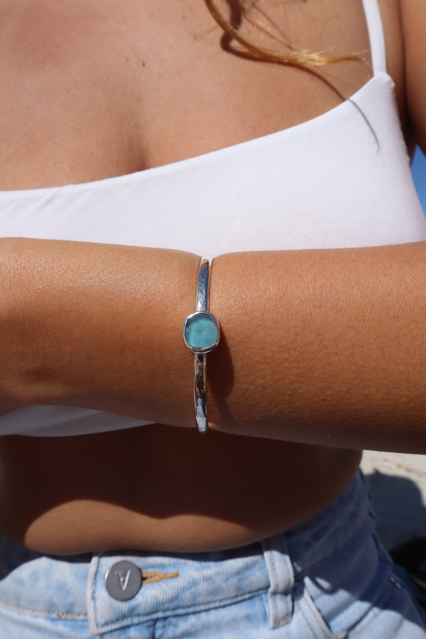 Blue Sea Glass Wanderer Cuff