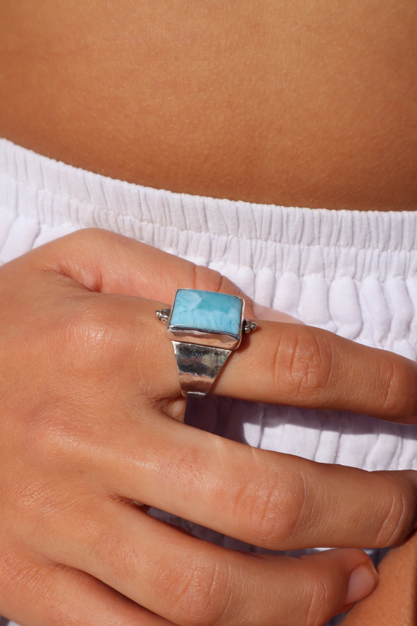 Chunky Larimar Angel Ring SIZE S - 9 1/4