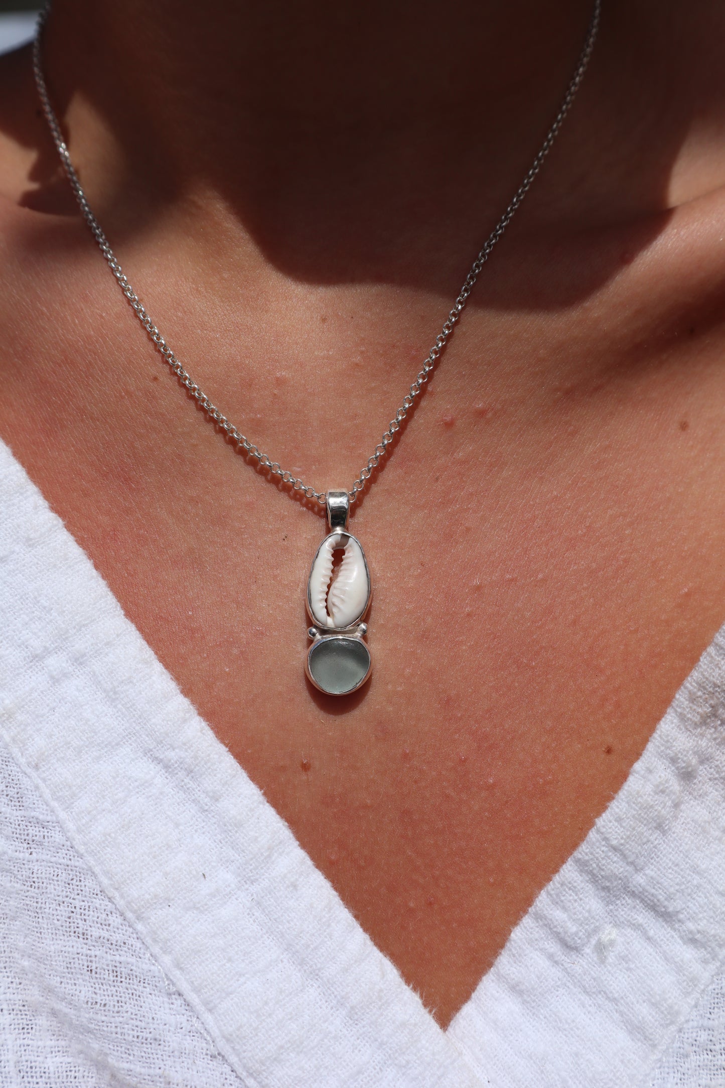 Seaglass x Cowrie Pendant