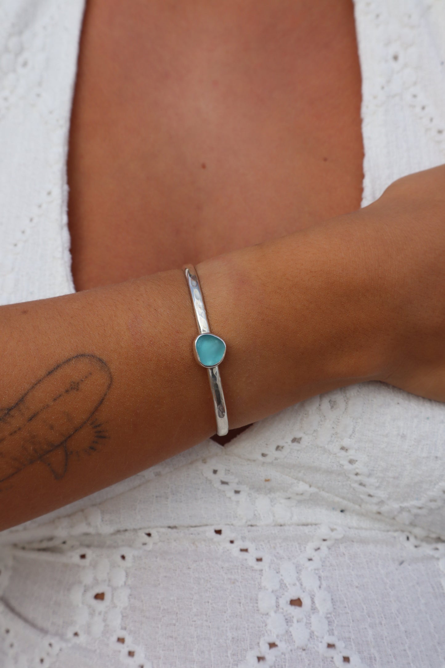 Blue Sea Glass Wanderer Cuff