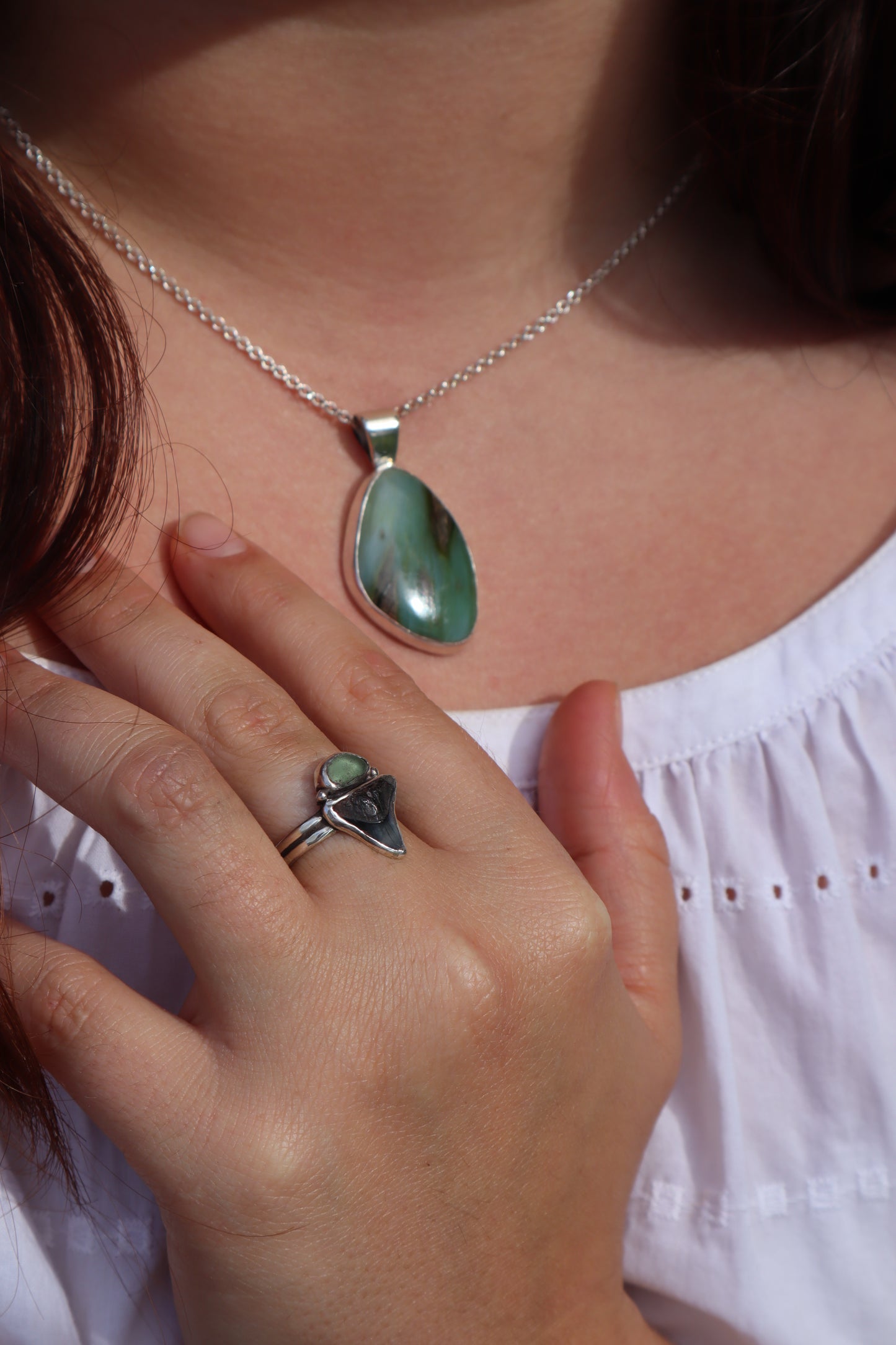 Shark Tooth x Seaglass Ring SIZE N - 6 3/4
