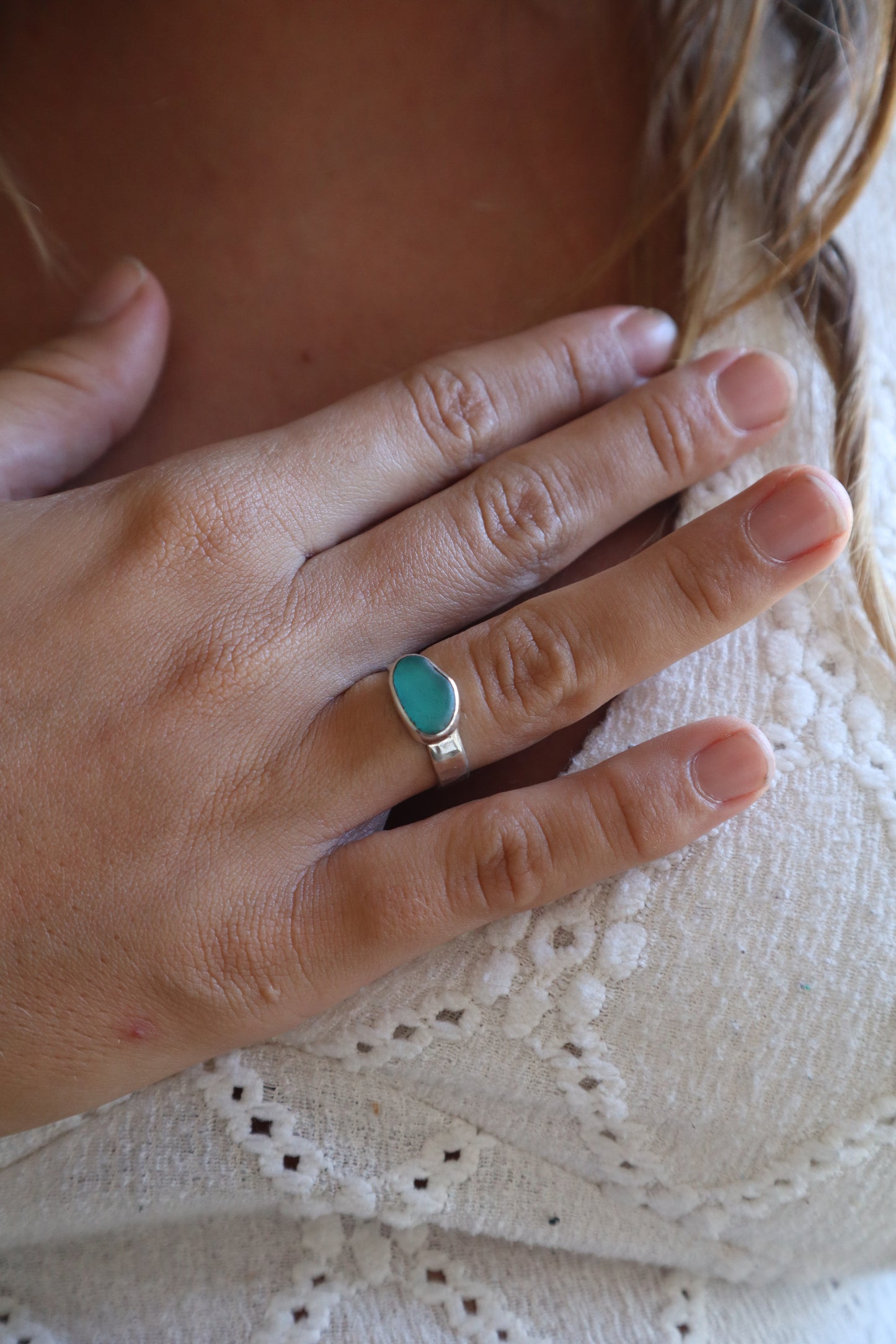 Textured Sea Glass Ring SIZE O - 7 1/4